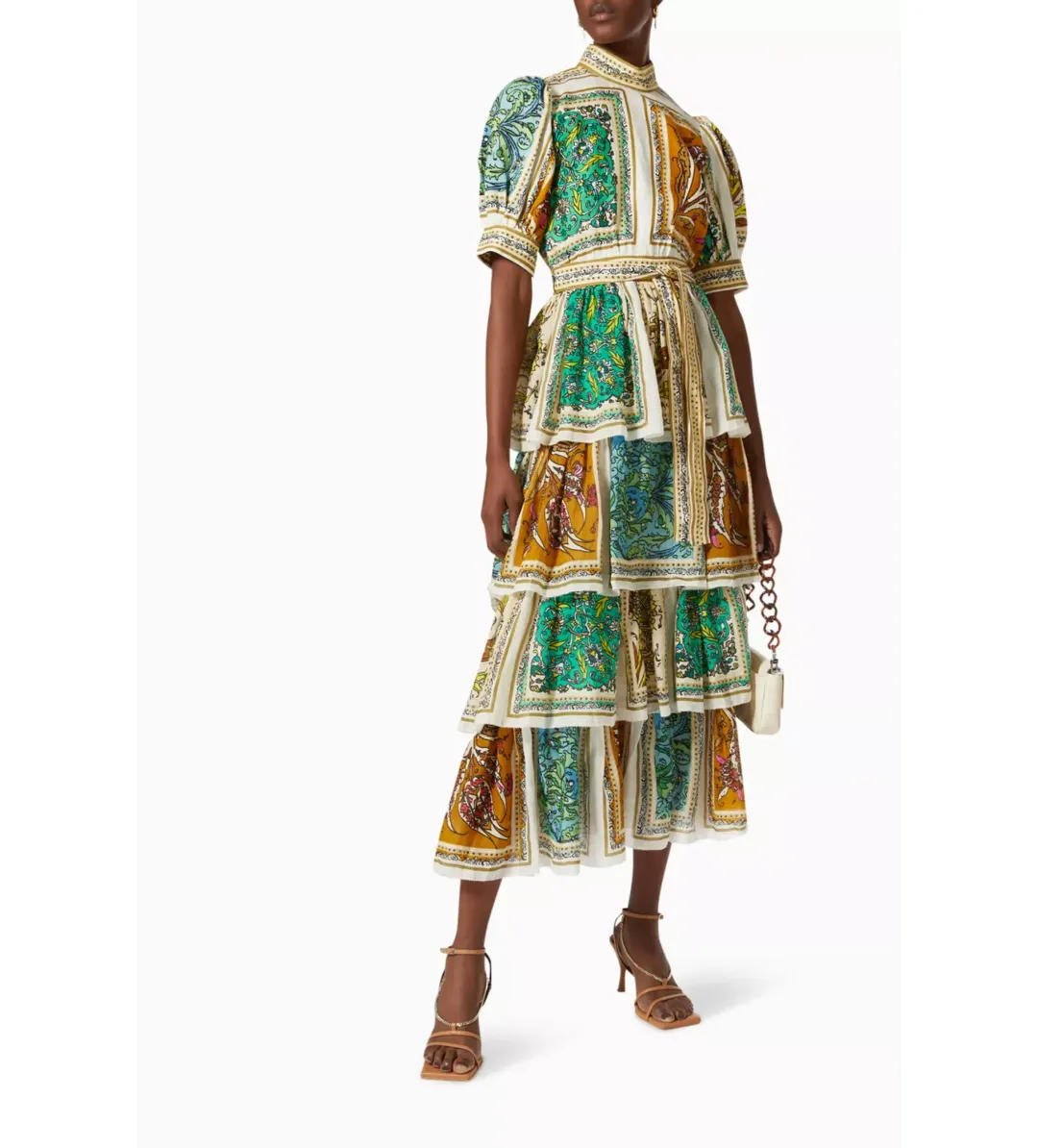 Alemais Delphine Tiered Linen Midi Dress Print Size 10 for rent on The Volte - main image