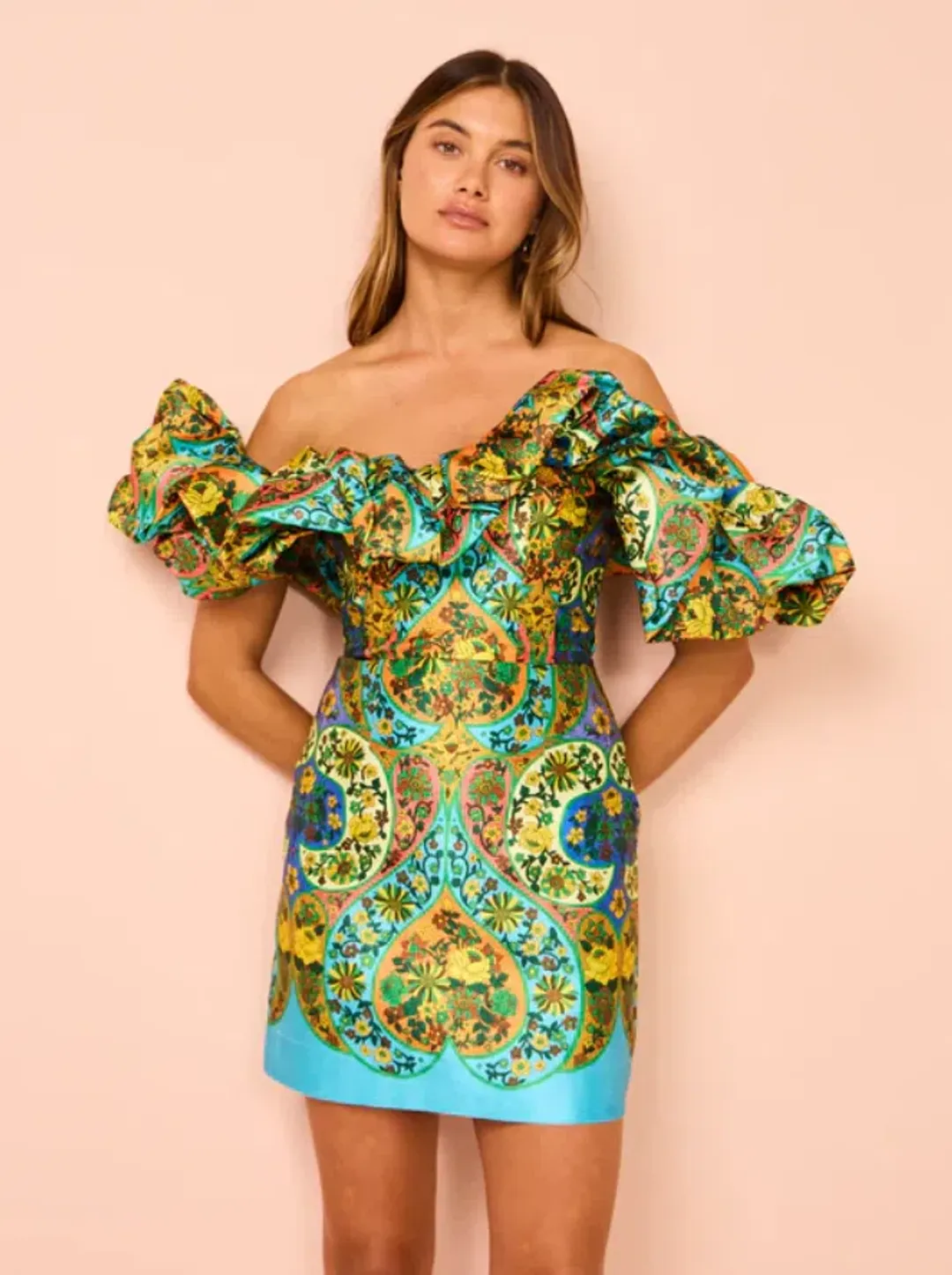 Alemais Sofie Off the Shoulder Mini Dress Multi Size 10 for rent on The Volte - main image