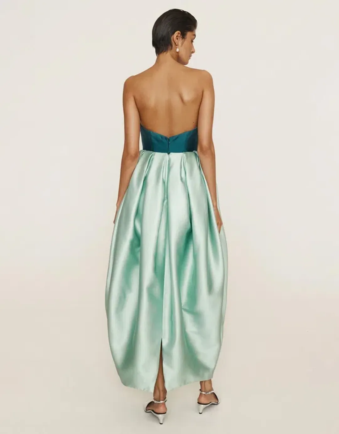 Alemais Anita Gown Midi Satin Strapless Green Size AU 8 for rent on The Volte - main image
