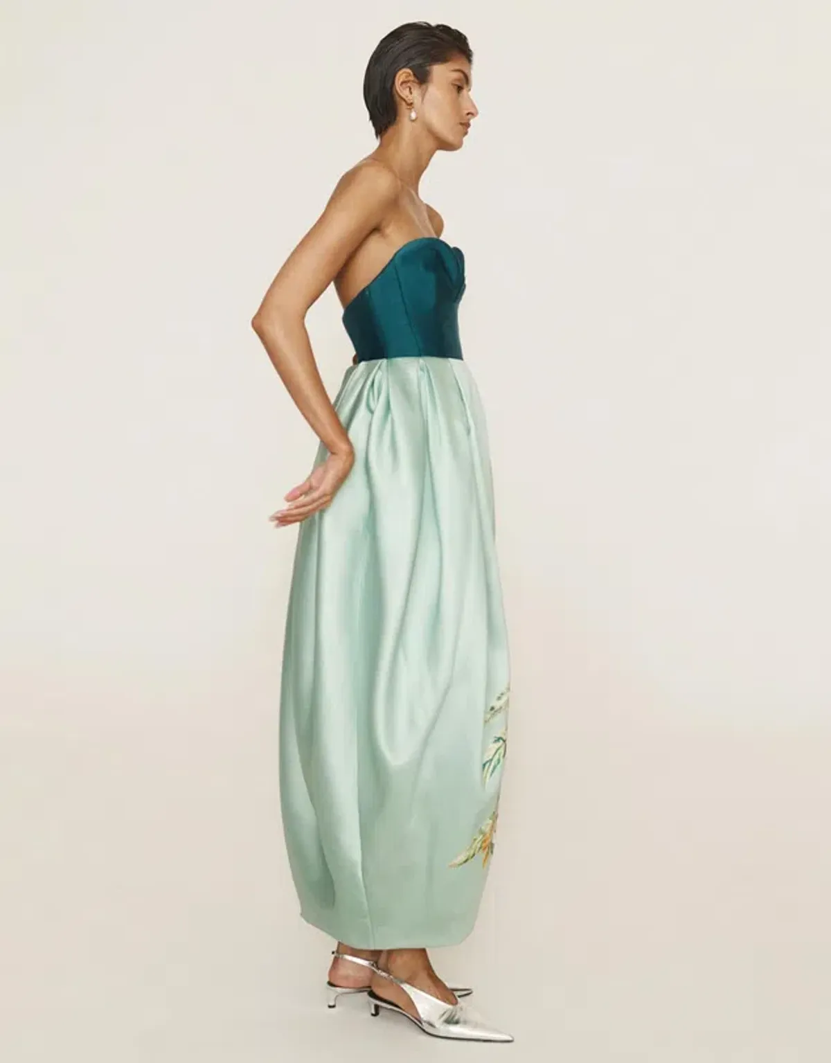 Alemais Anita Gown Midi Satin Strapless Green Size AU 8 - Image 5