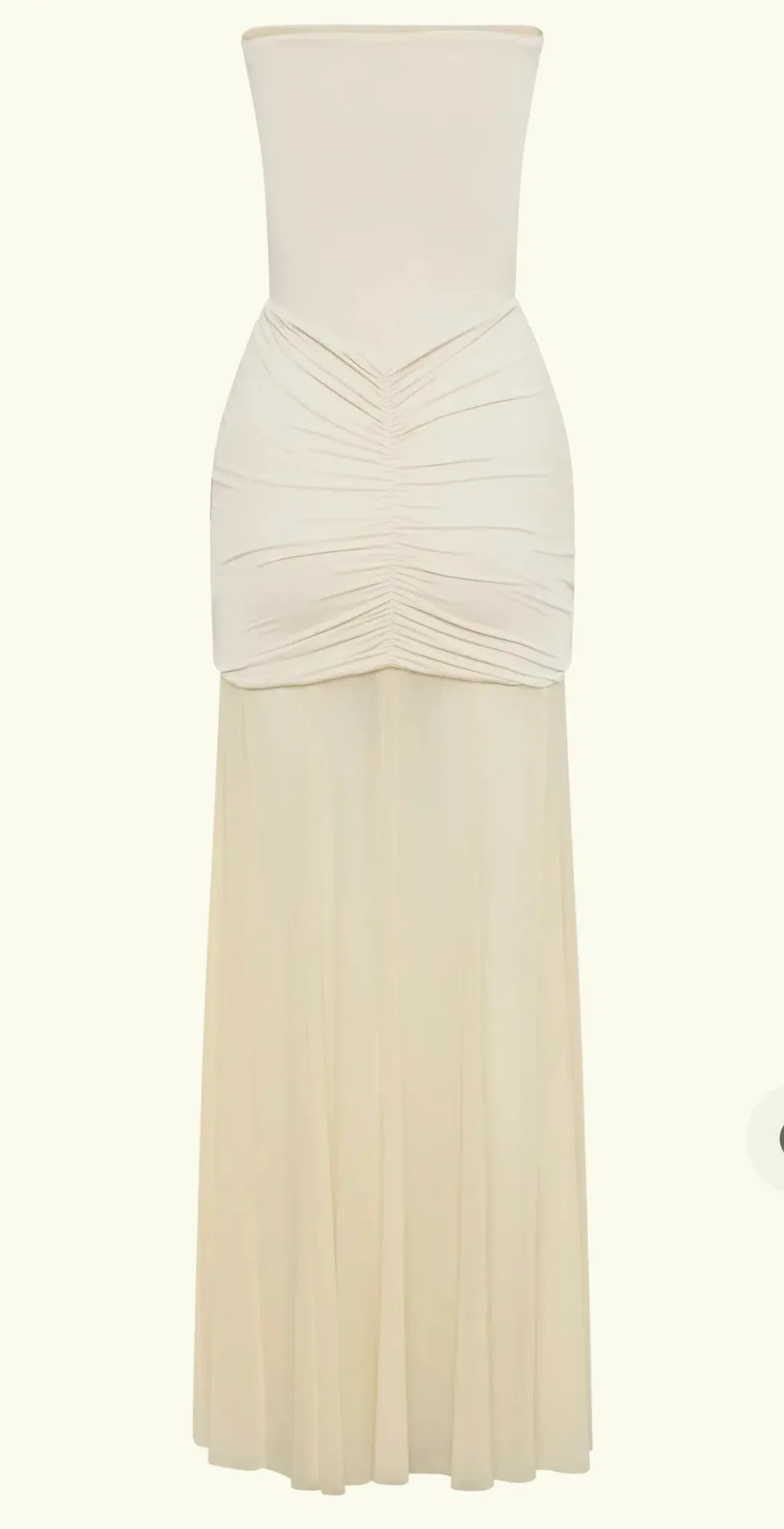 Meshki Caspian Slinky Mesh Off Shoulder Maxi Dress Ivory Size 6 for rent on The Volte - main image