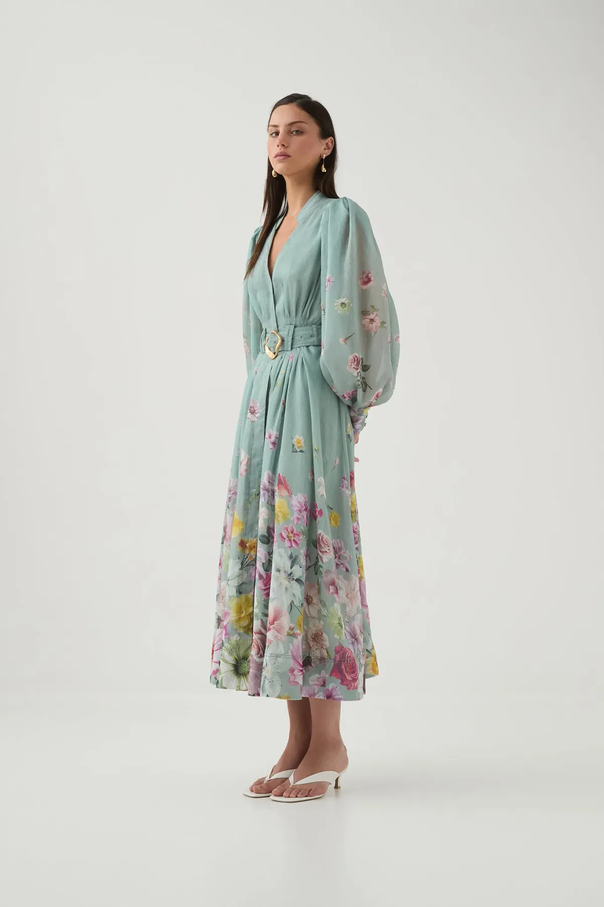 Aje Fleur Shirt Dress Mist Collage Floral Size 12 - Image 2