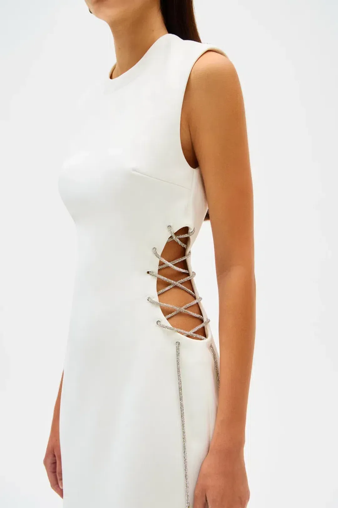 MISHA Kendy Bonded Crepe Cutout Mini Dress Ivory Size 6/XS for rent on The Volte - main image