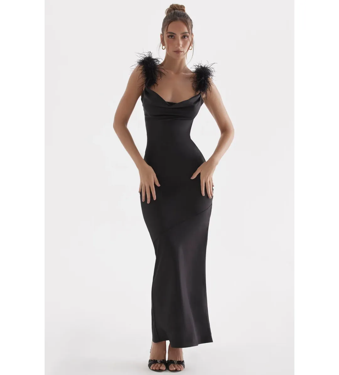 House Of CB Tabitha Black Satin Maxi Dress Black Size 6/XS for rent on The Volte - main image