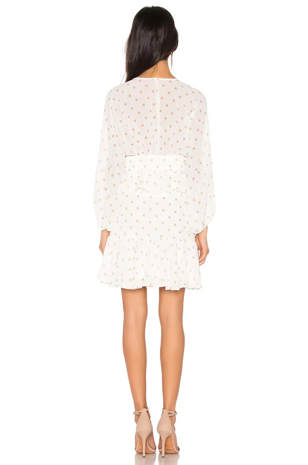 Shona Joy Sophia Plunged Ruffle Mini Dress White/Nude Spot Size 8 for rent on The Volte - main image