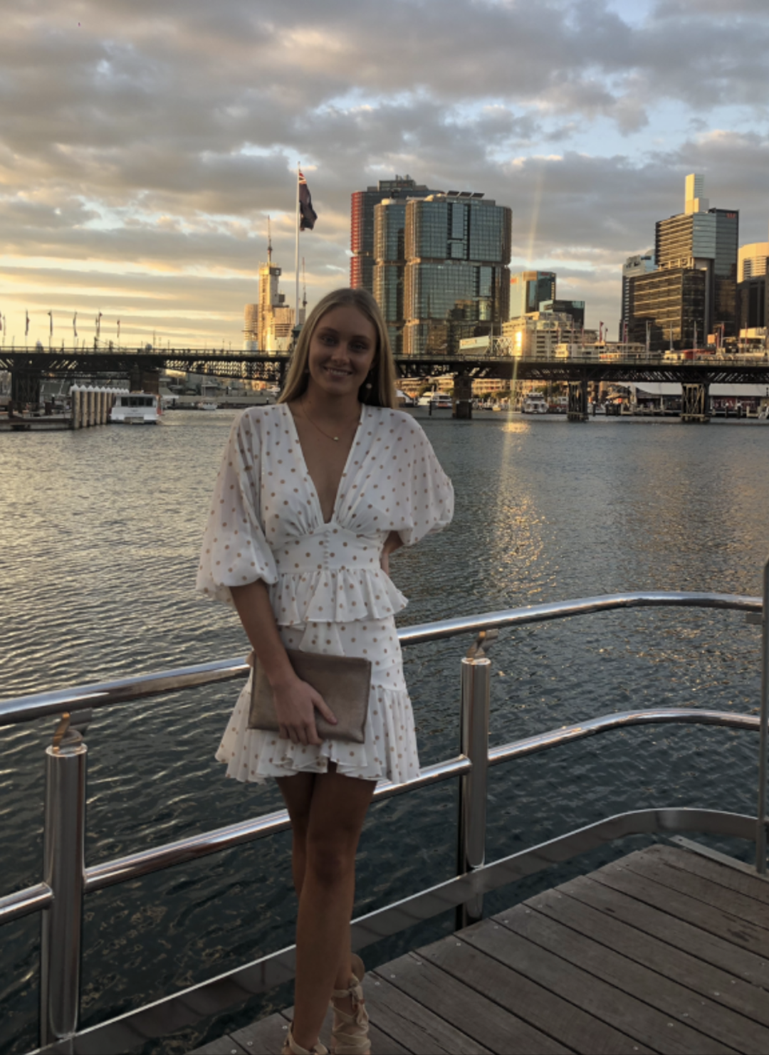 Shona Joy Sophia Plunged Ruffle Mini Dress White/Nude Spot Size 8 for rent on The Volte - main image