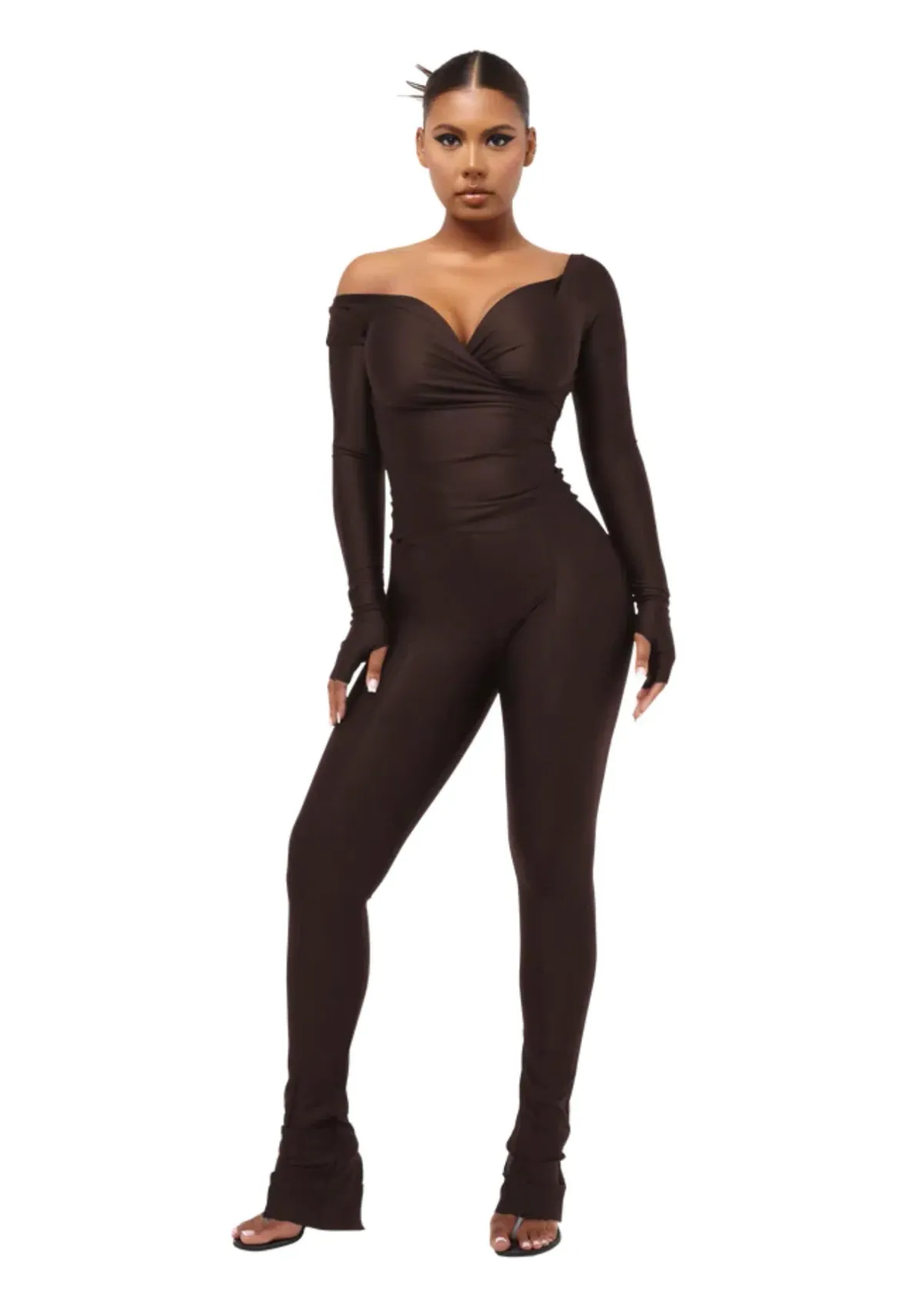 COUCOO LANAI LONG-SLEEVED TOP & LEGGINGS CHOCOLATE SIZE 8 - Image 1