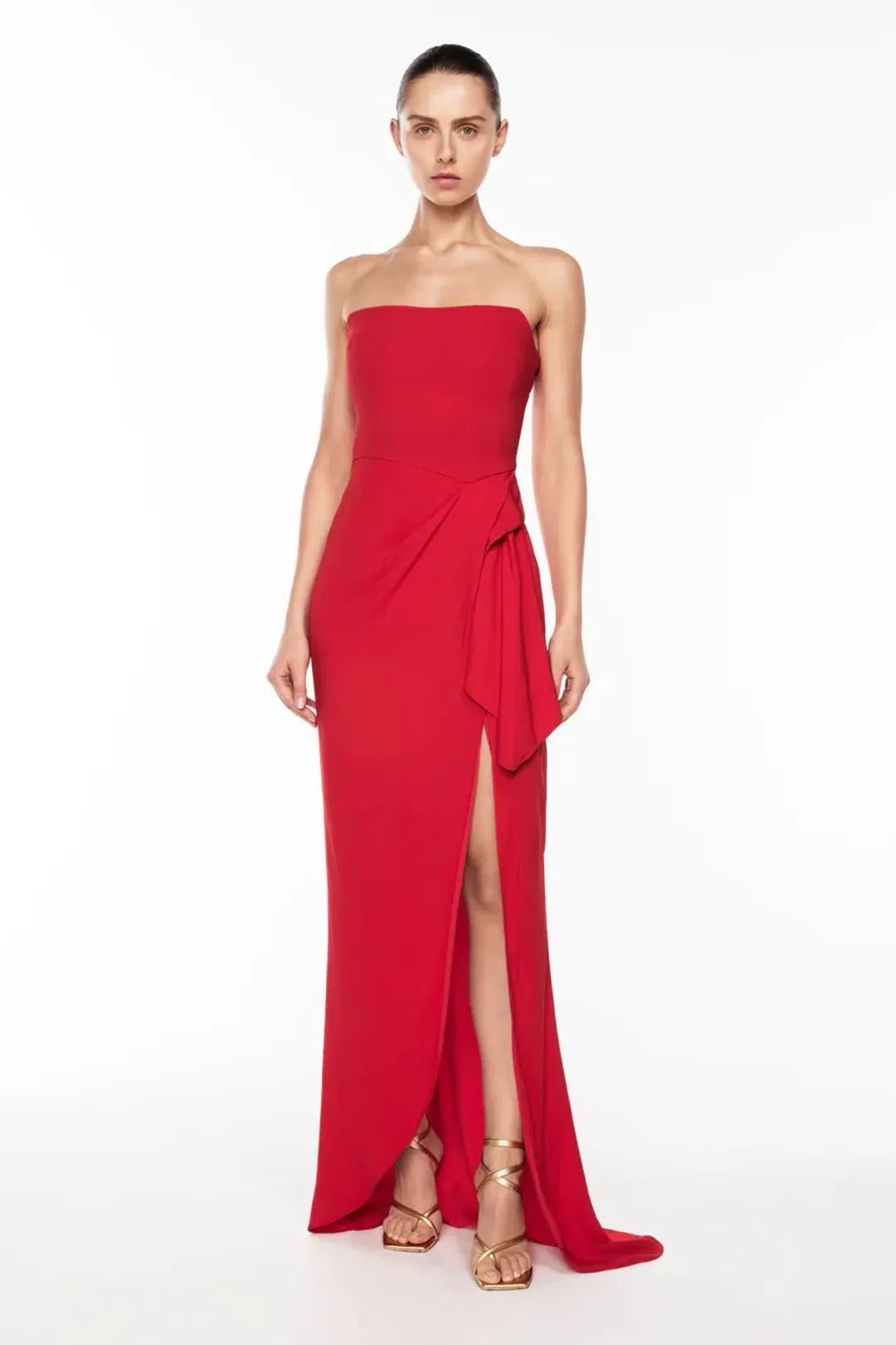 Manning Cartel Asymmetrical Games Strapless Gown Red Size 10 for rent on The Volte - main image