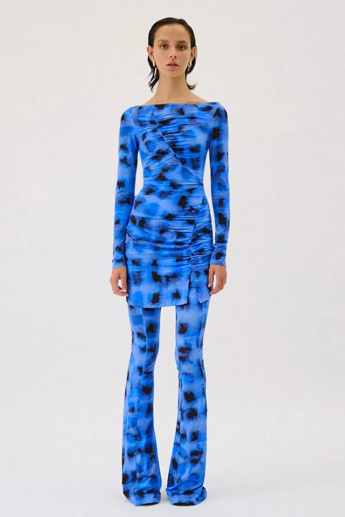 Suboo Shibori Long Sleeve Off Shoulder Dress Mini Blue Size 8 - Image 4