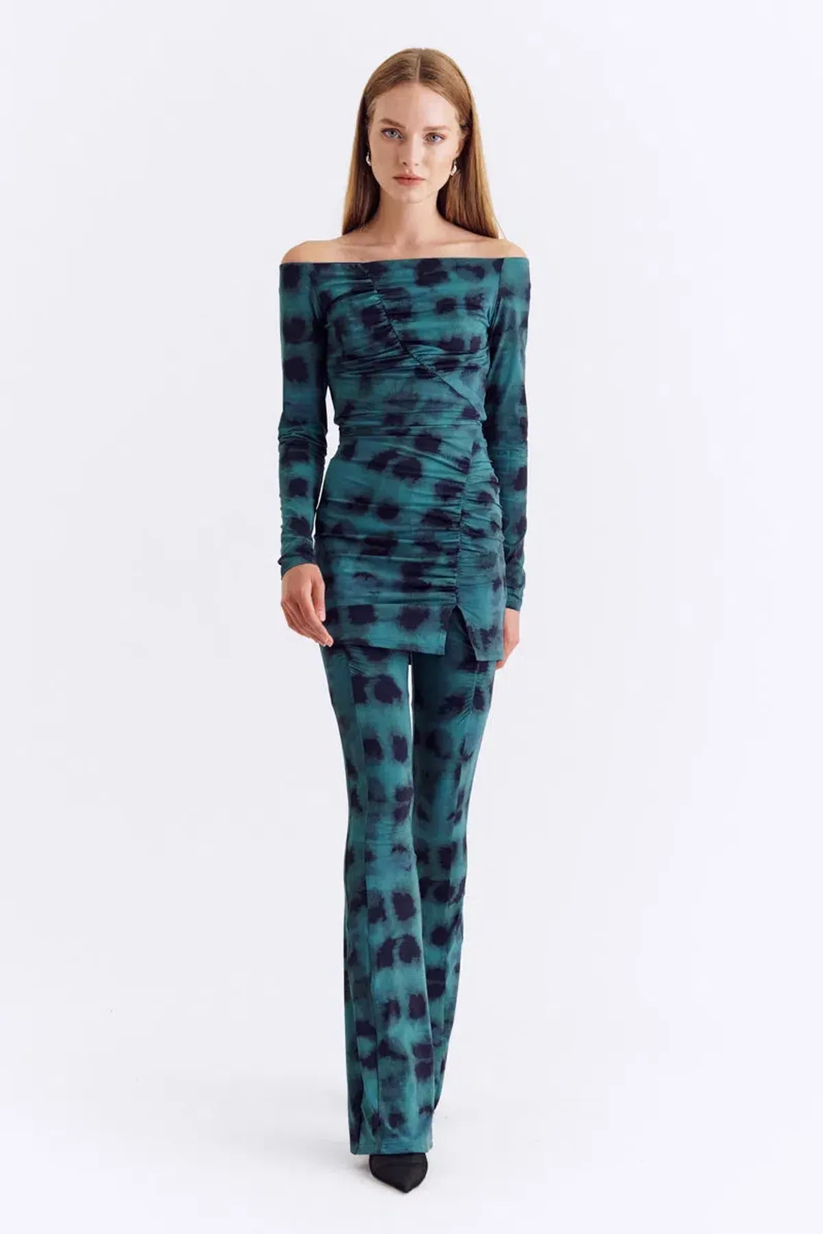 Suboo Shibori Long Sleeve Off Shoulder Dress Mini Green Size 8 - Image 5