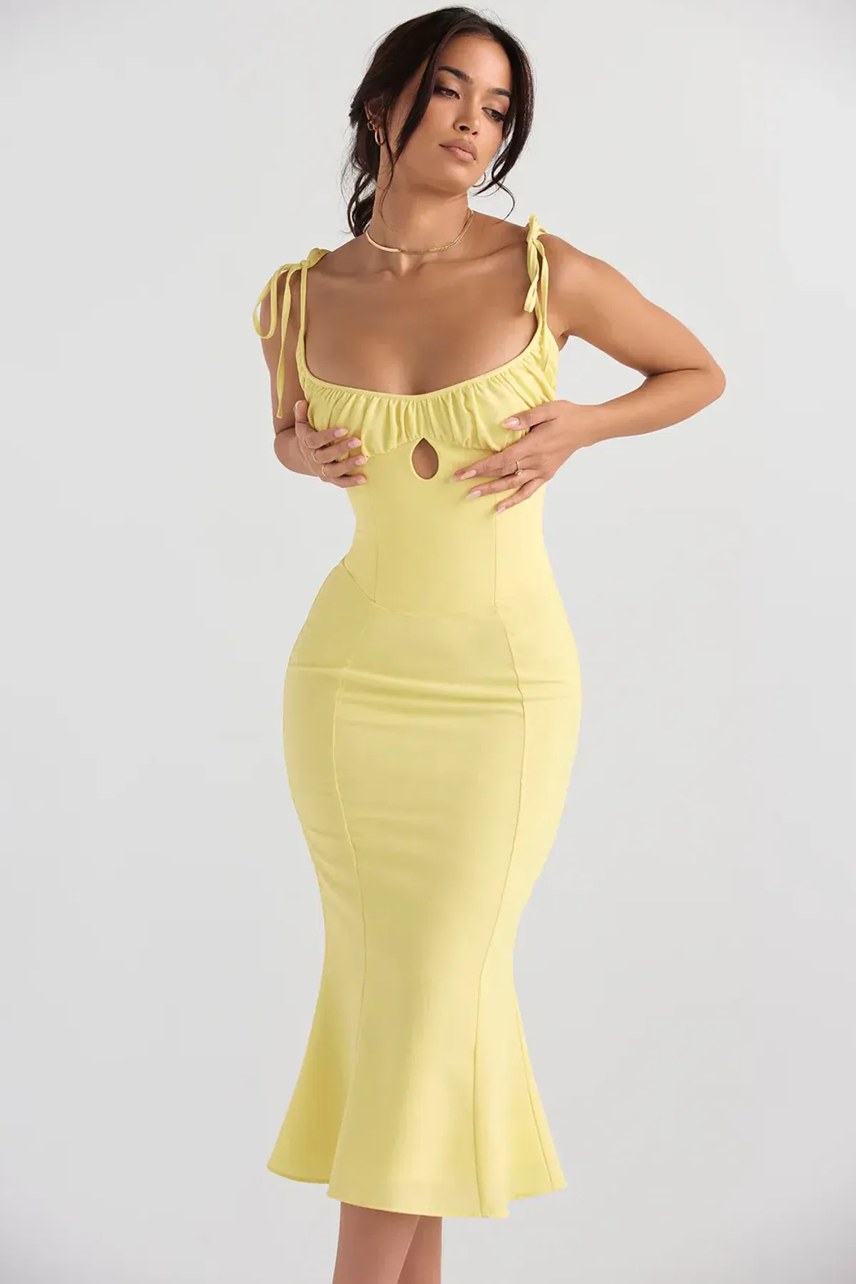 House Of Cb Soren Buttercup Cutout Midi Dress Size AU 8 - Image 1