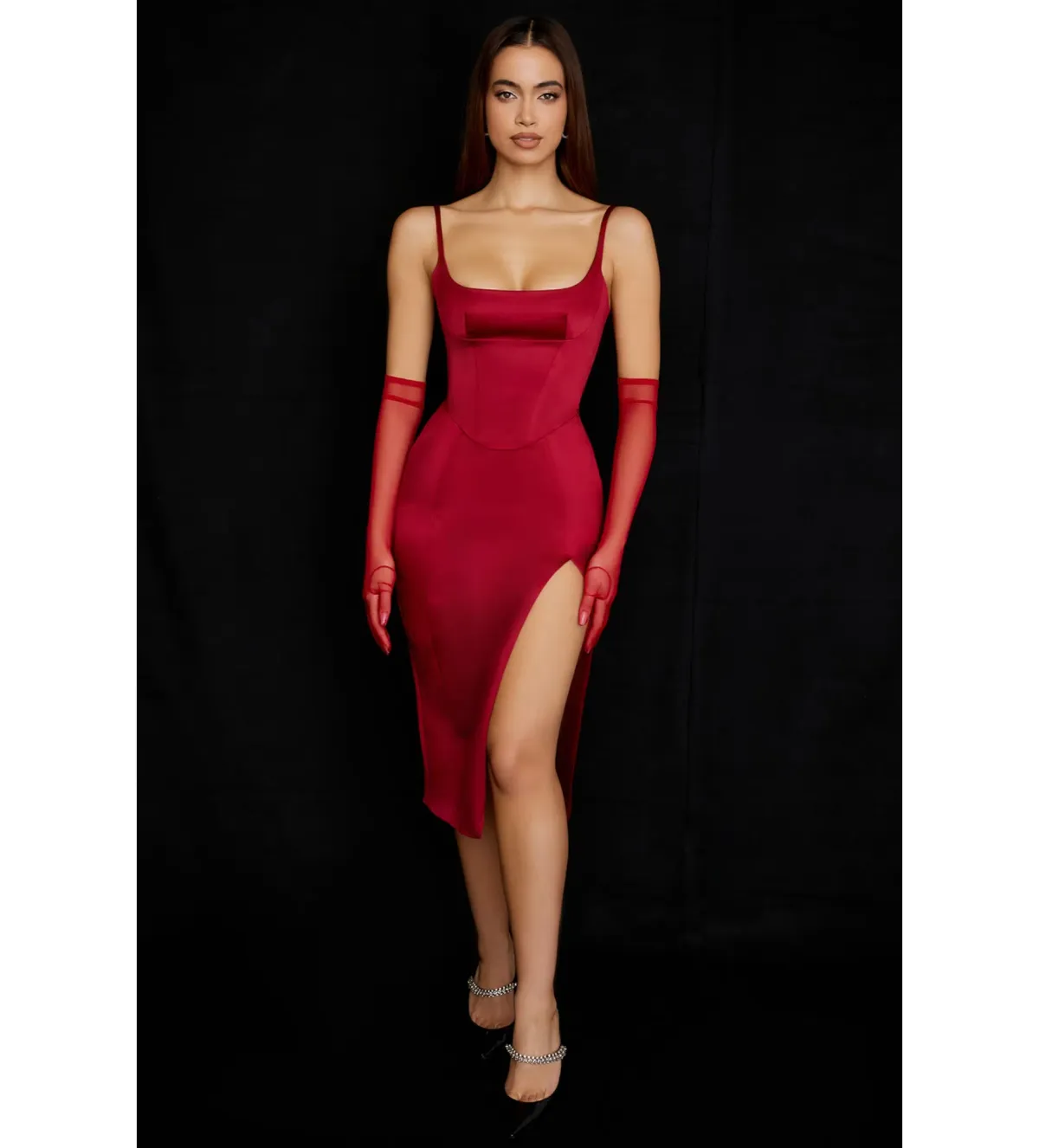 House Of Cb Casimira Wine Satin Corset Midi Dress Red Size 8 - Image 2