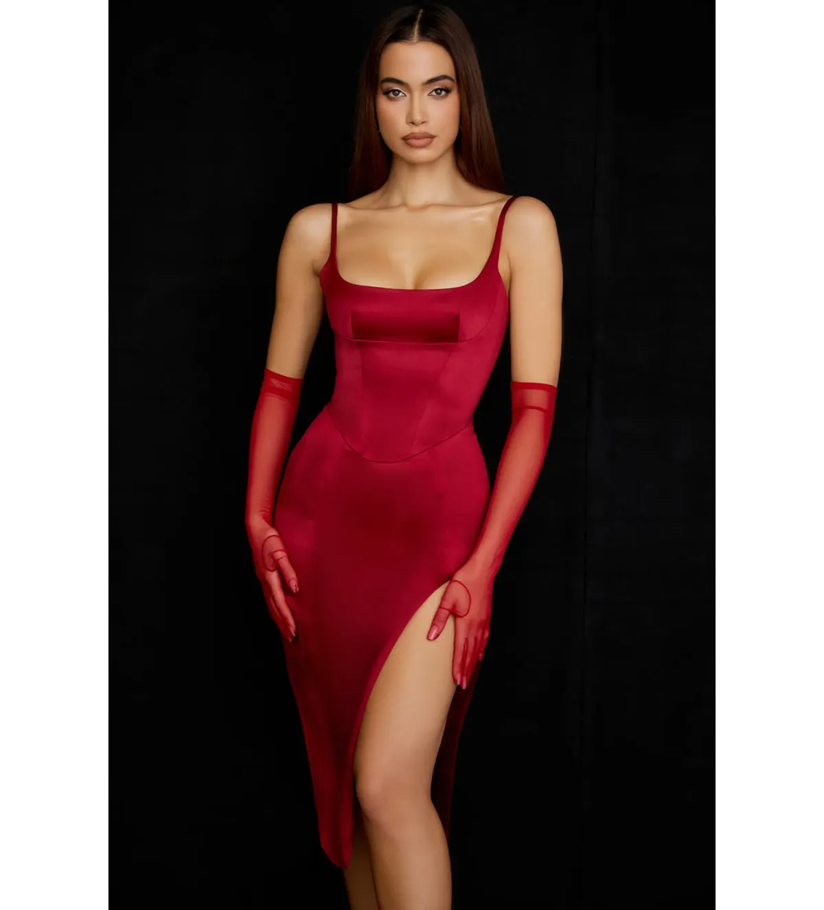House Of Cb Casimira Wine Satin Corset Midi Dress Red Size 8 - Image 1