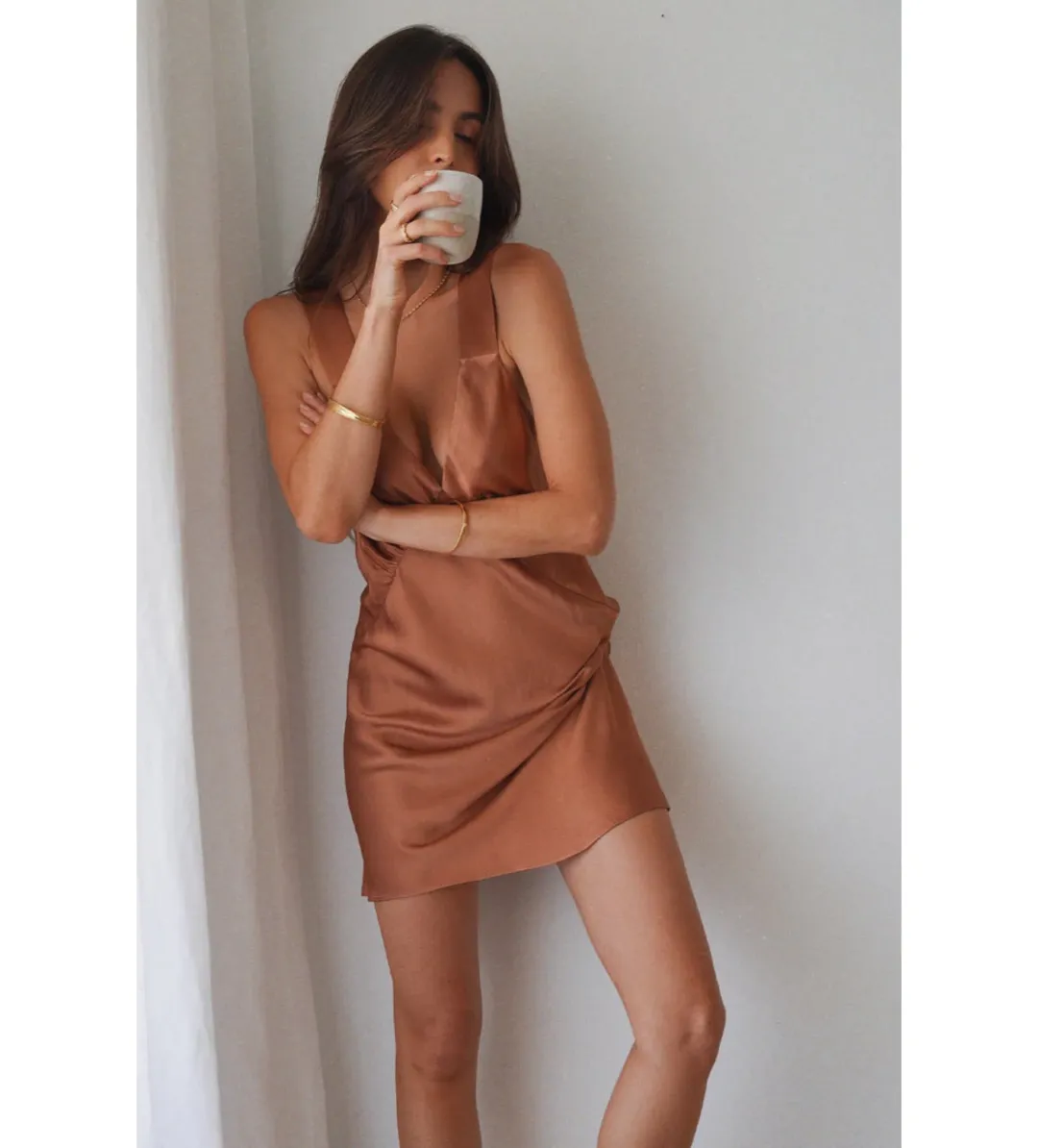 SHONA JOY La Lune Plunged Slip Dress Copper Size XS / AU 6 for rent on The Volte - main image