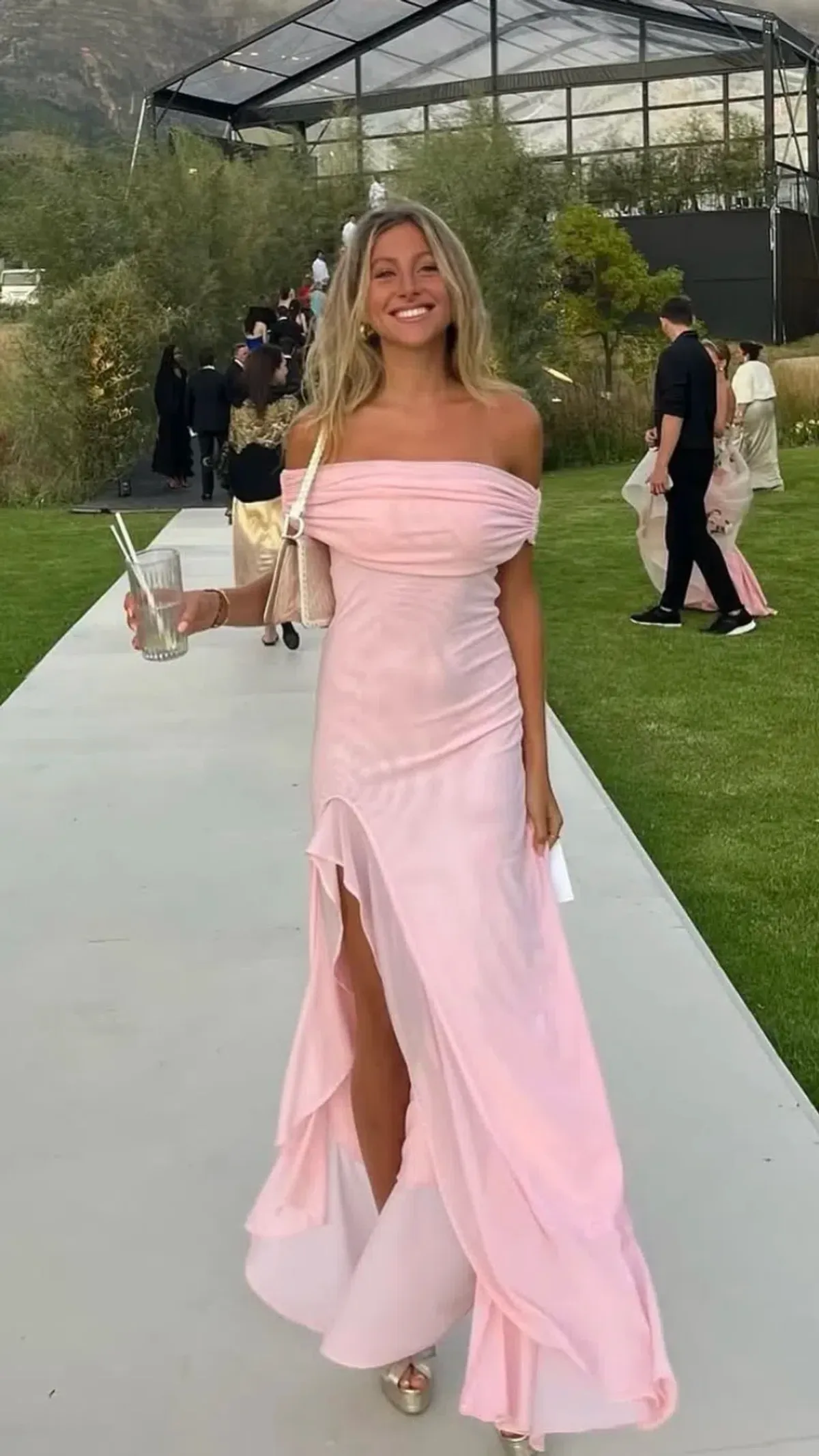 Meshki Audrey Off Shoulder Mesh Maxi Dress Pale Pink Size 6 - Image 3