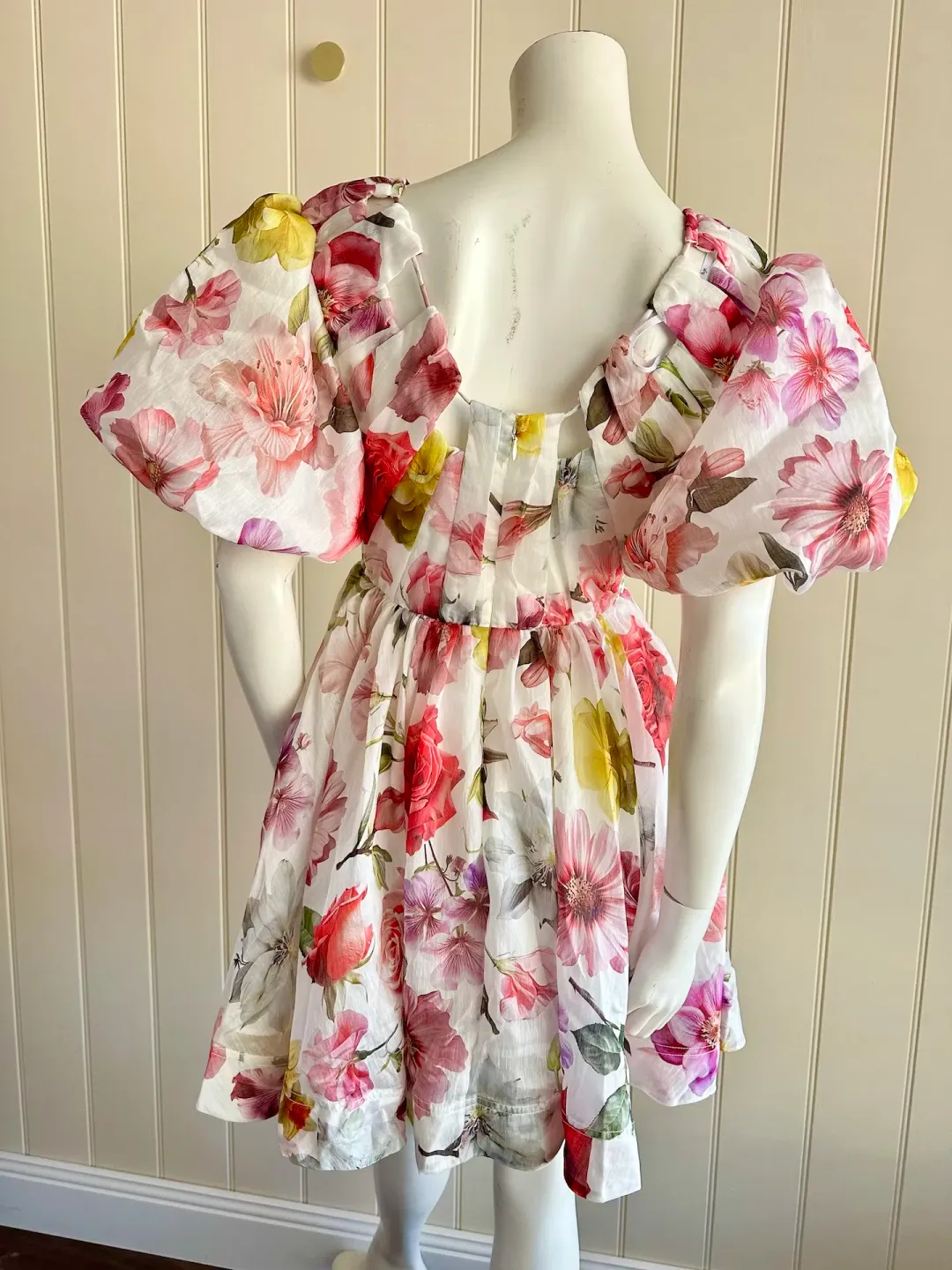 Aje fleur mini dress size 8 floral short puff sleeve for rent on The Volte - main image