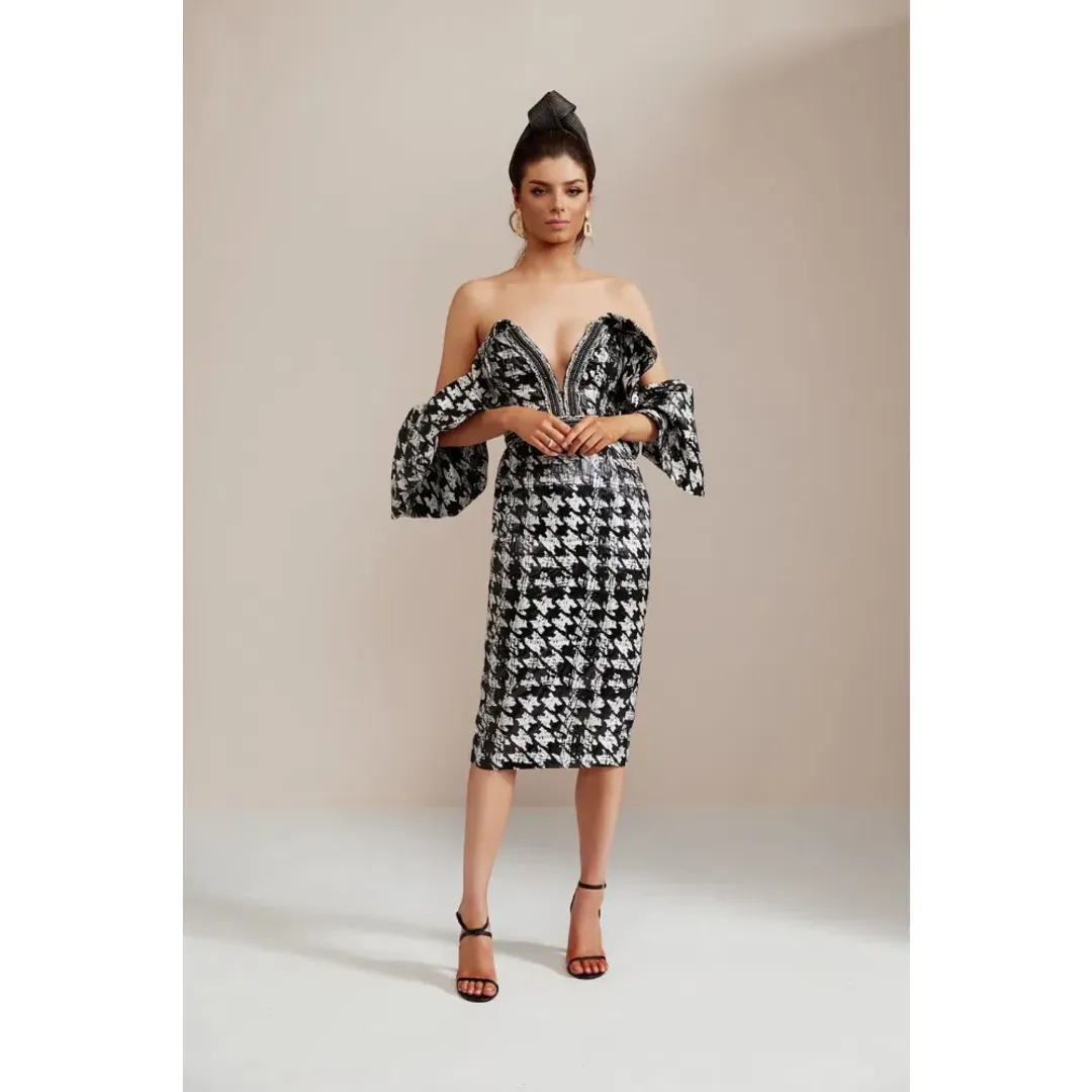 Eliya the Label Retribution Dress Black White  Size 8 for rent on The Volte - main image