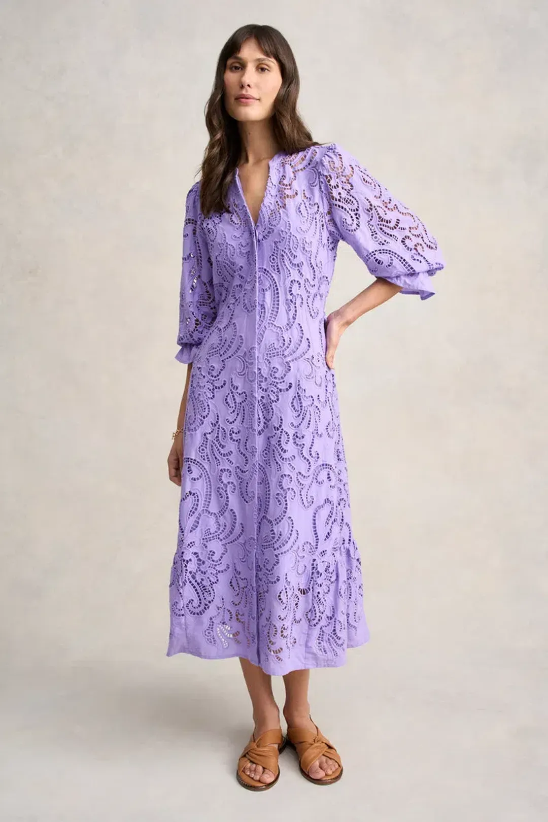Blue Illusion Broderie Lace Midi Dress Bright Lilac Size 8/XS for rent on The Volte - main image