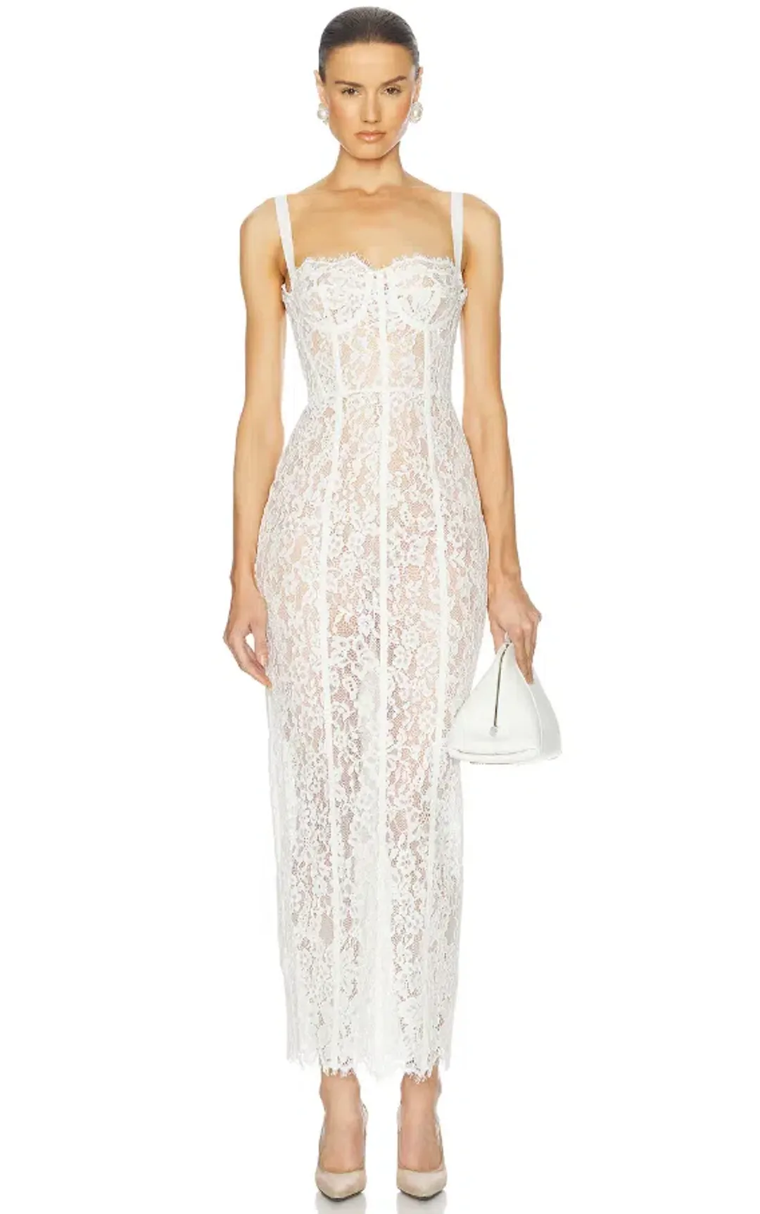 Helsa Lace Column Dress White Size 8/XS for rent on The Volte - main image