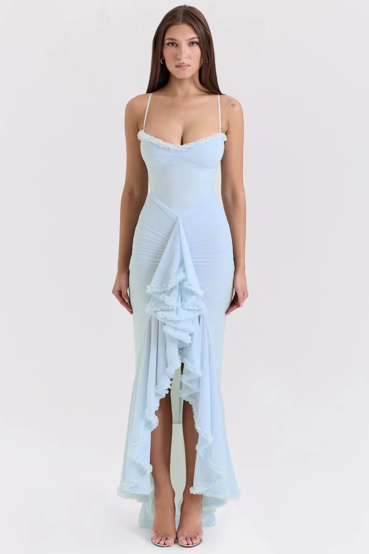 House of CB Gabbi Ice Blue Mesh Ruffled Front Gown Size AU 6 - Image 1