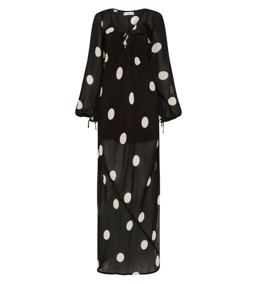 Faithfull The Brand Santos Maxi Dress Veia Polka Dot Chocolate Size AU 8 for rent on The Volte - main image