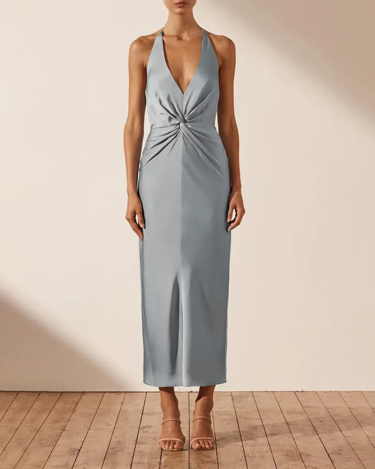 Shona Joy Luxe Twist Front Halter Midi Dress Azure Size 6 - Image 1