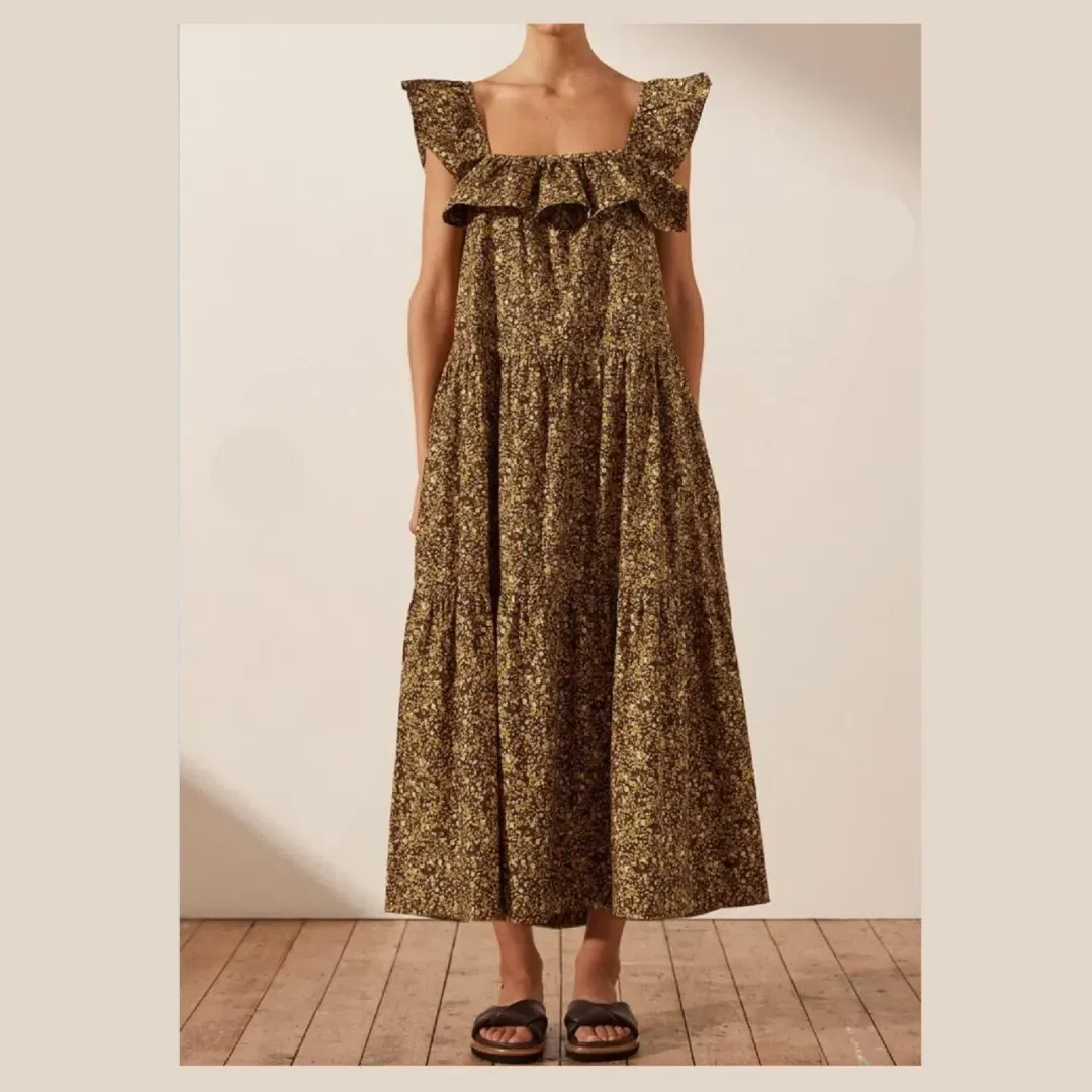 Shona Joy Lilou Ruffle Square Neck Midi Dress Floral Size 10  for rent on The Volte - main image