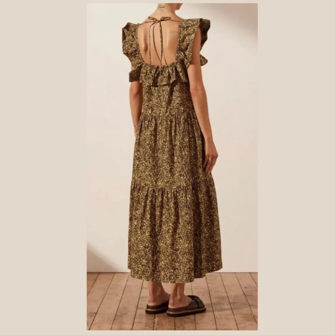 Shona Joy Lilou Ruffle Square Neck Midi Dress Floral Size 10  for rent on The Volte - main image