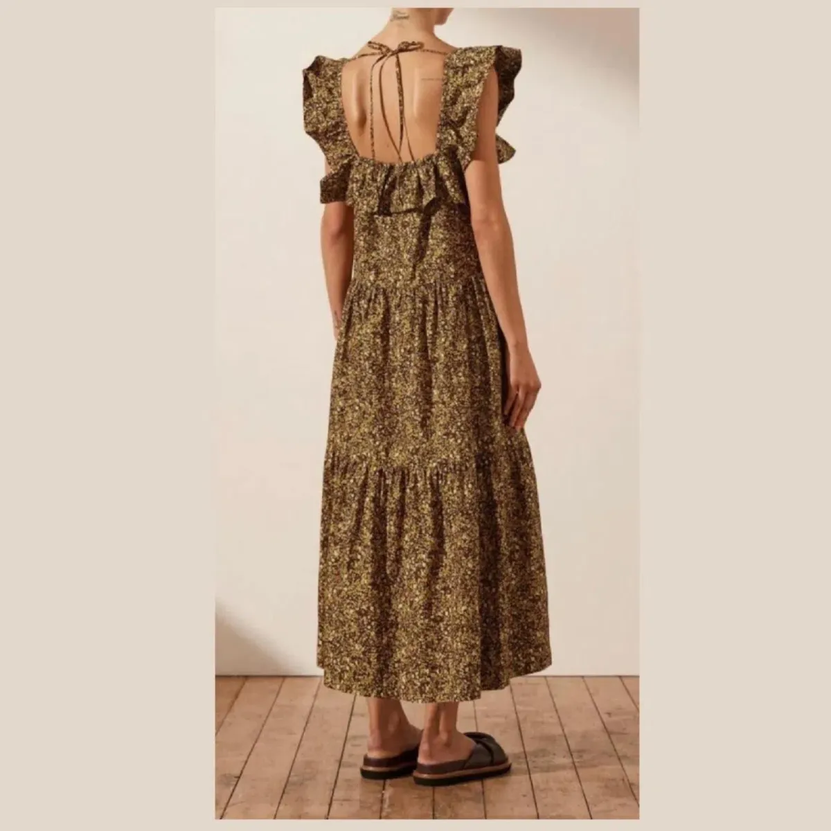 Shona Joy Lilou Ruffle Square Neck Midi Dress Floral Size 10  - Image 2