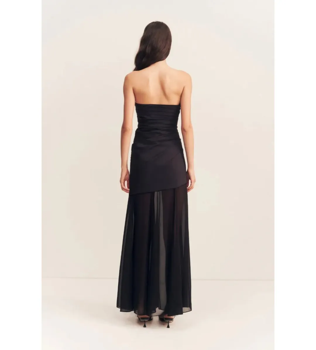 Shona Joy Blainey Strapless Draped Maxi Dress Black Size AU 8 for rent on The Volte - main image