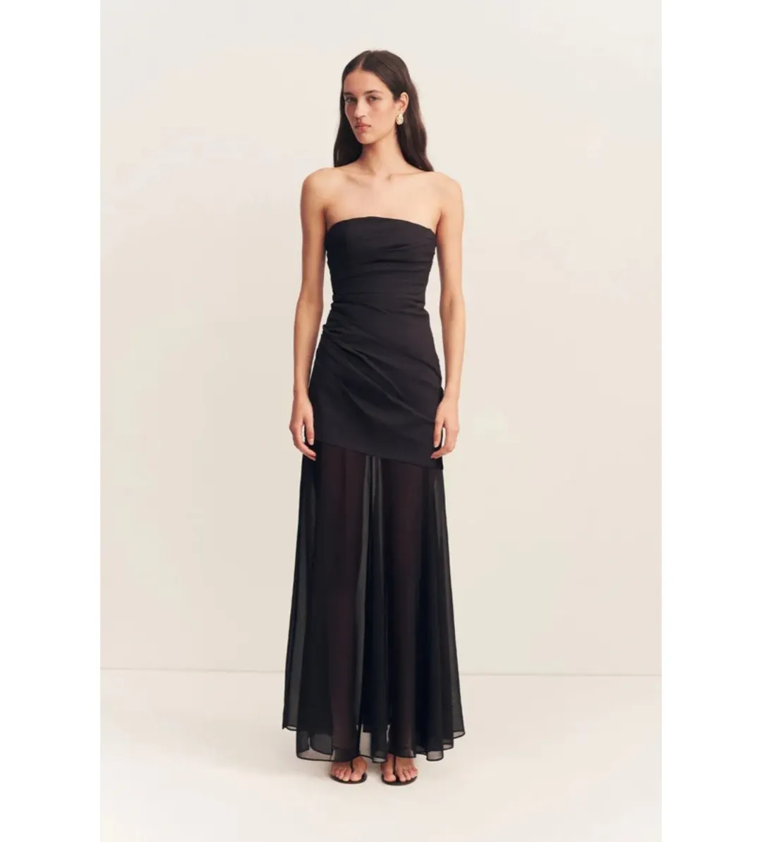 Shona Joy Blainey Strapless Draped Maxi Dress Black Size AU 8 for rent on The Volte - main image