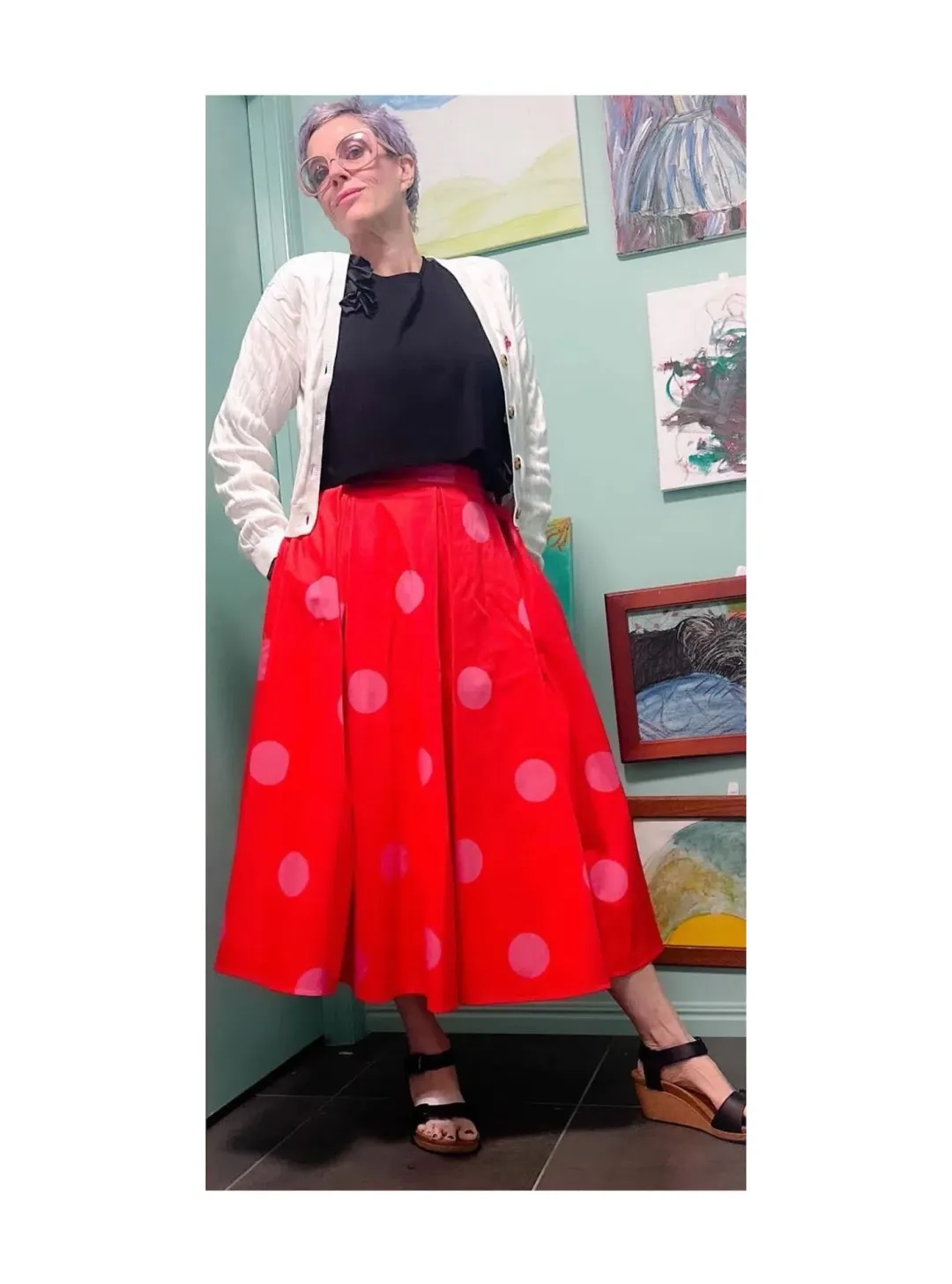 Kate Spade Giant Dot Faille Midi Skirt Orange Print Size 8 US / 12 UK/AU for rent on The Volte - main image