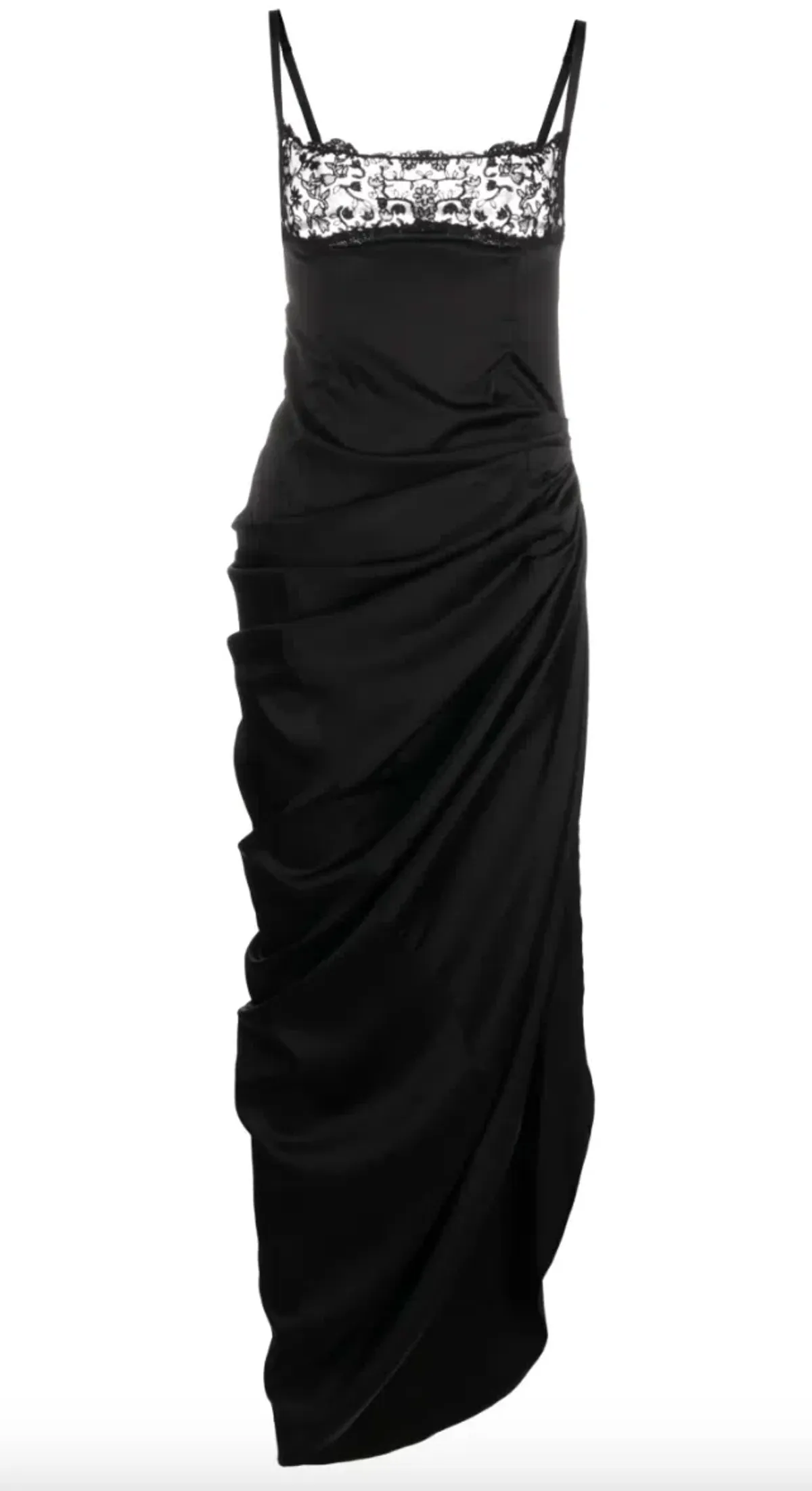 Jacquemus La Saudade Floral-Embroidered Asymmetric Maxi Dress Black Size 8 - Image 2