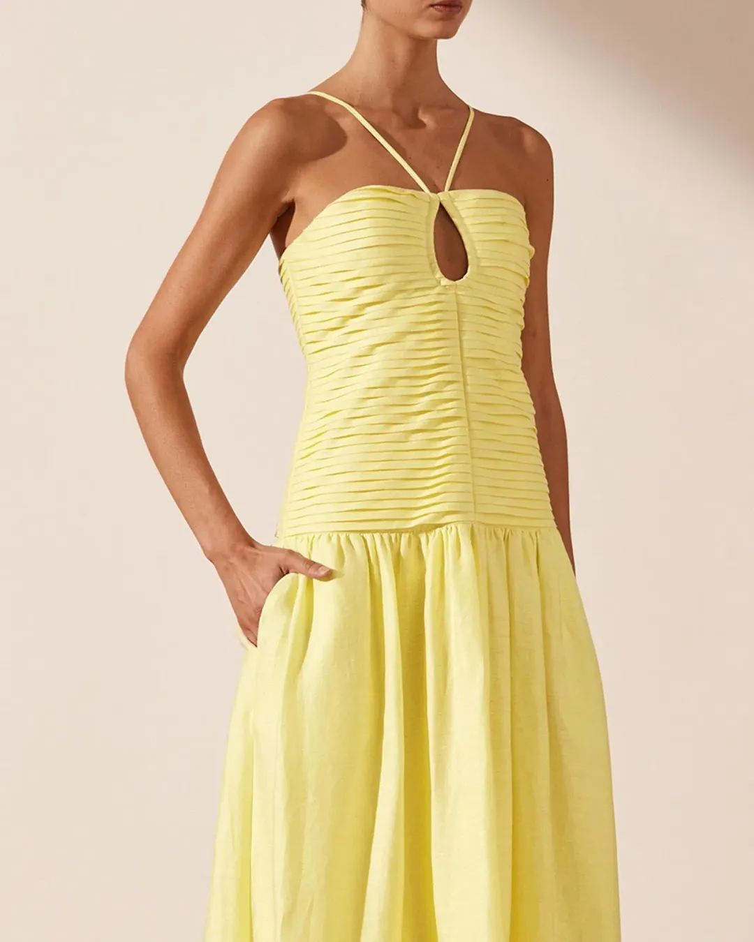Shona Joy Thea Keyhole Midi Dress Yellow Size AU 8 for rent on The Volte - main image