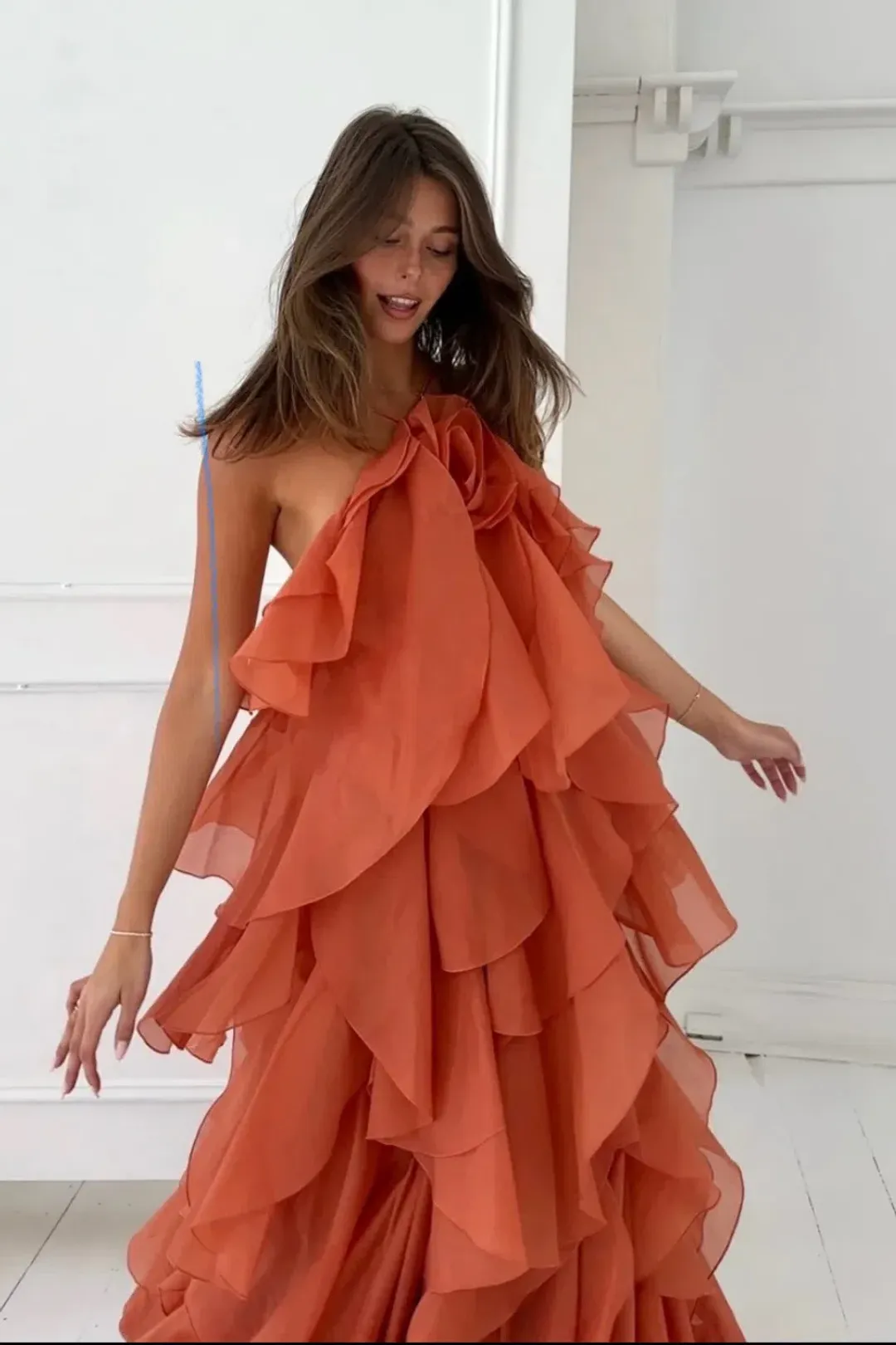 Aje Pandorea Maxi Dress Coral Clay Size 16  for rent on The Volte - main image