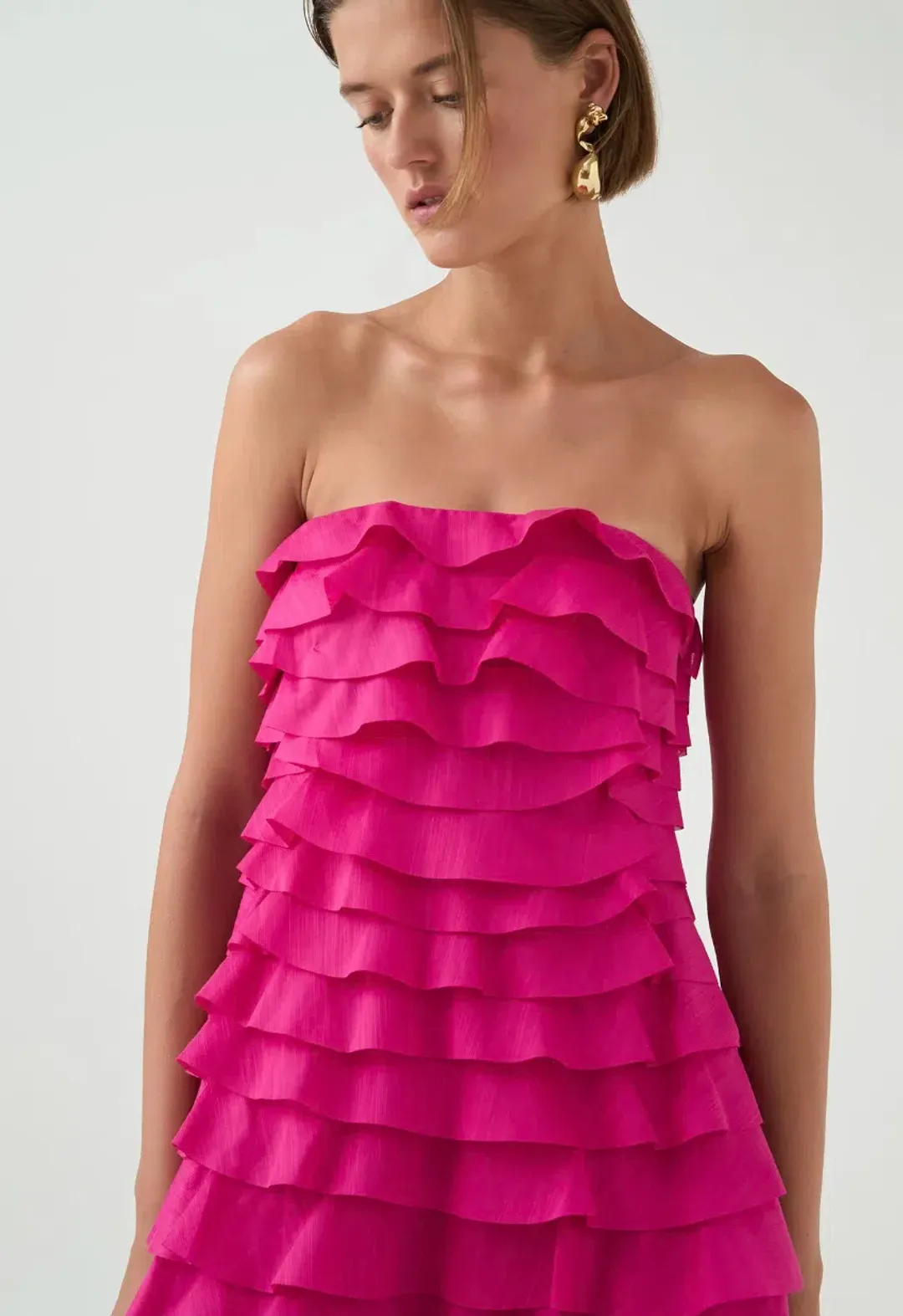 Aje Fleur Pleated Gown Magenta Size 10 for rent on The Volte - main image