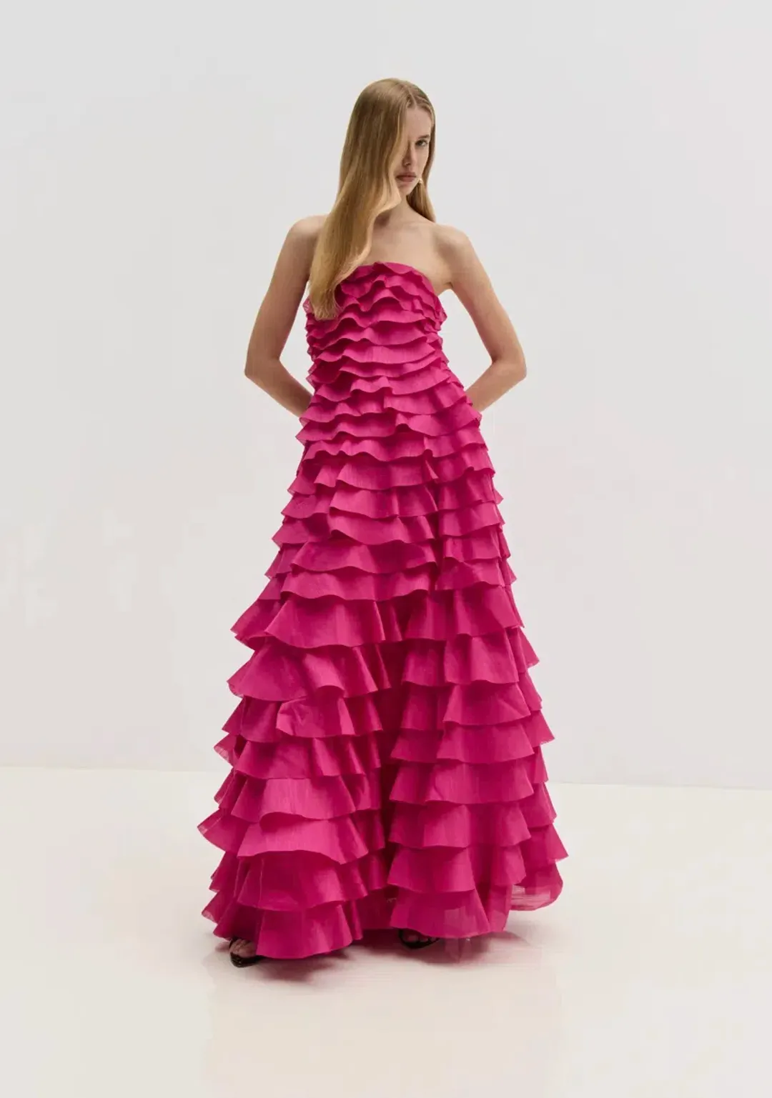 Aje Fleur Pleated Gown Magenta Size 10 for rent on The Volte - main image