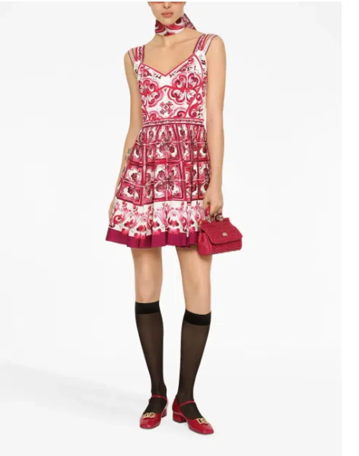 Dolce & Gabbana Majolica-print Sleeveless Bustier Mini Dress In Fucsia Size 8 With Majolica Print Headband - Image 1