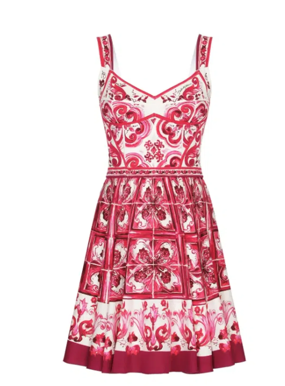 Dolce & Gabbana Majolica-print Sleeveless Bustier Mini Dress In Fucsia Size 8 With Majolica Print Headband - Image 3