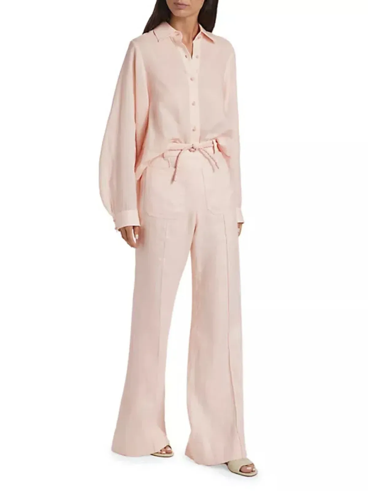 Zimmermann Crush Linen Flare Pant in Pink Size 1 / AU 10 - Image 1