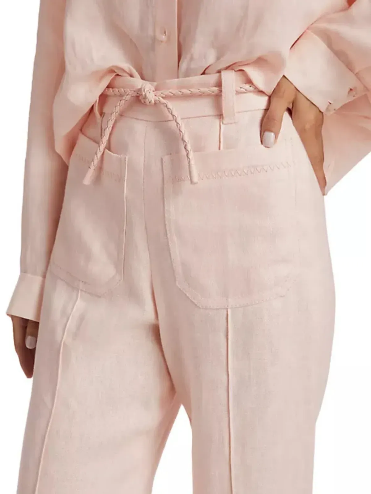 Zimmermann Crush Linen Flare Pant in Pink Size 1 / AU 10 - Image 2