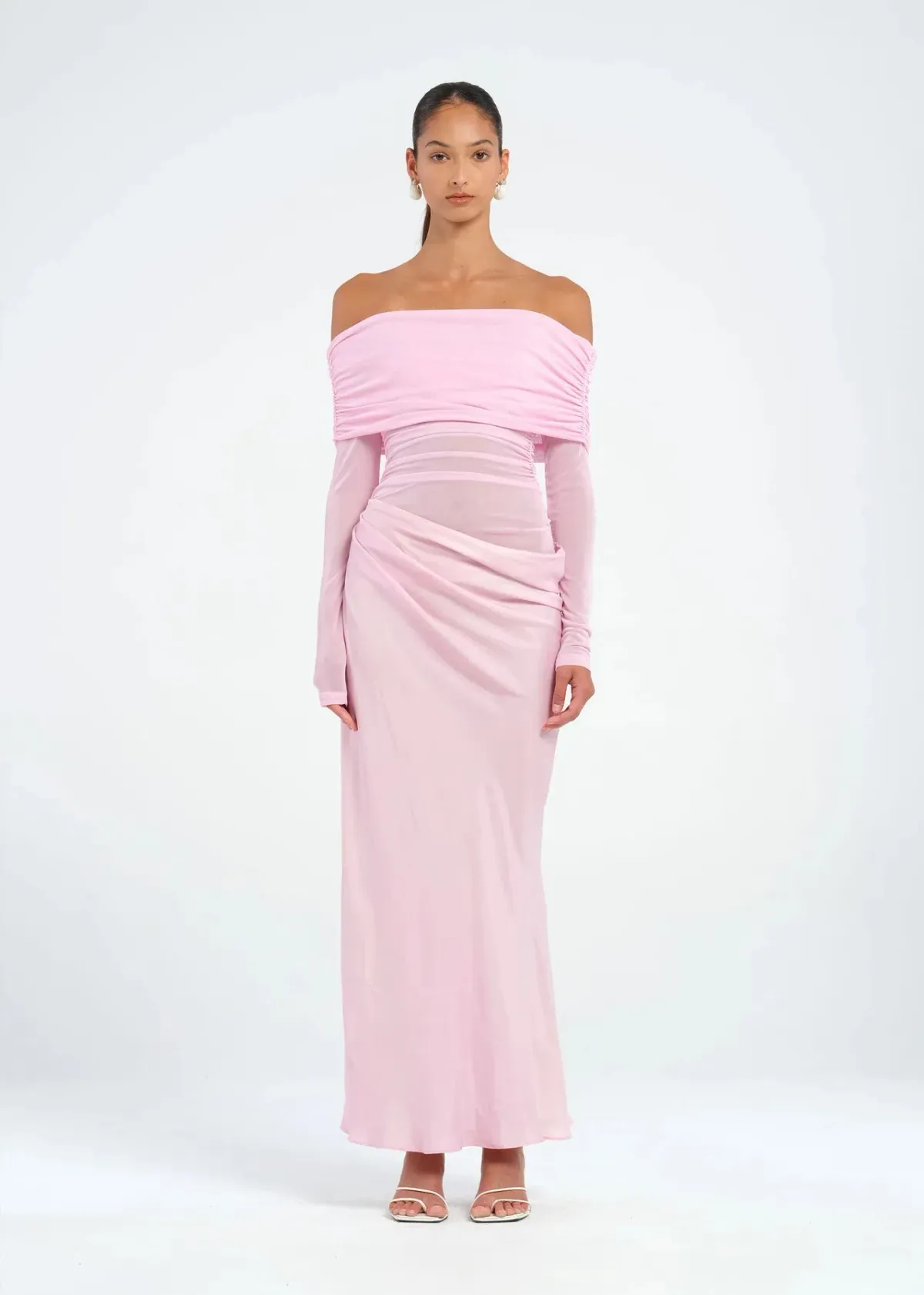 Benni Yasmin Off Shoulder Maxi Dress Baby Pink Size 8 - Image 1