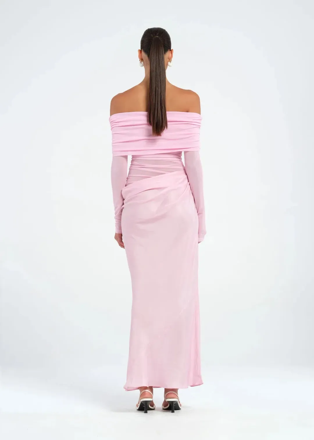 Benni Yasmin Off Shoulder Maxi Dress Baby Pink Size 10 for rent on The Volte - main image