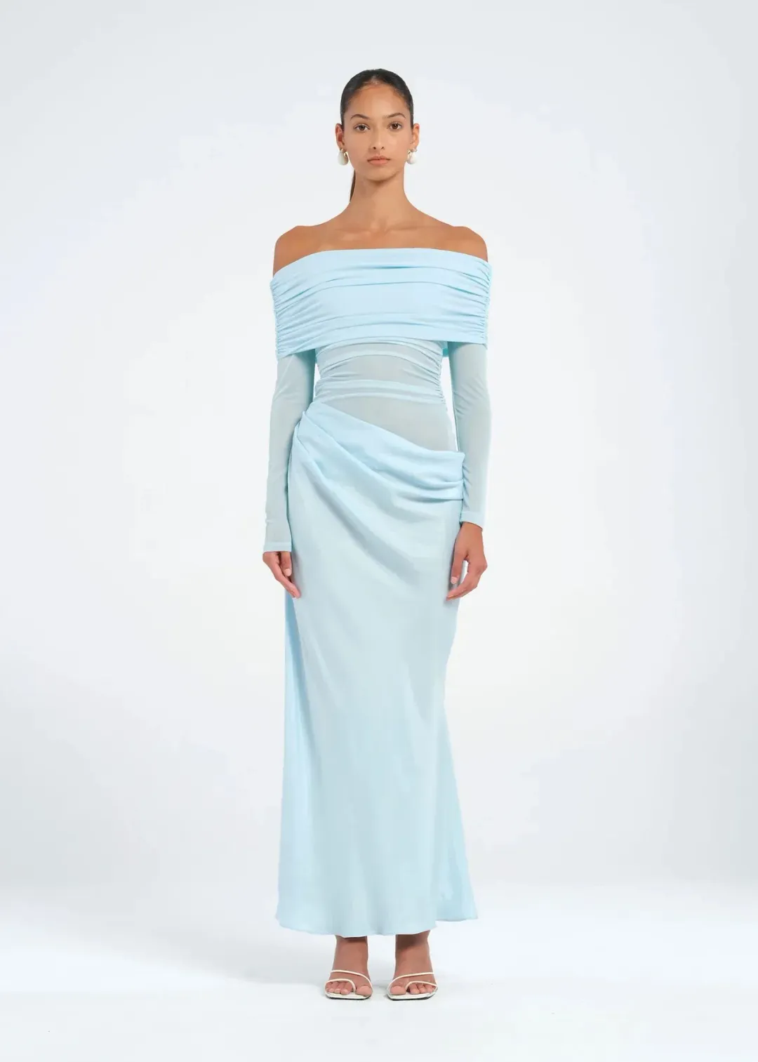 Benni Yasmin Off Shoulder Maxi Dress Baby Blue Size 8 for rent on The Volte - main image