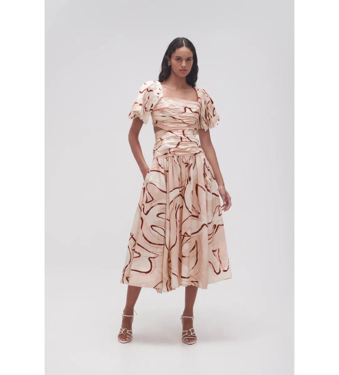 Aje Marianne Ruched Midi Dress Whimsical Dove Size 12 for rent on The Volte - main image