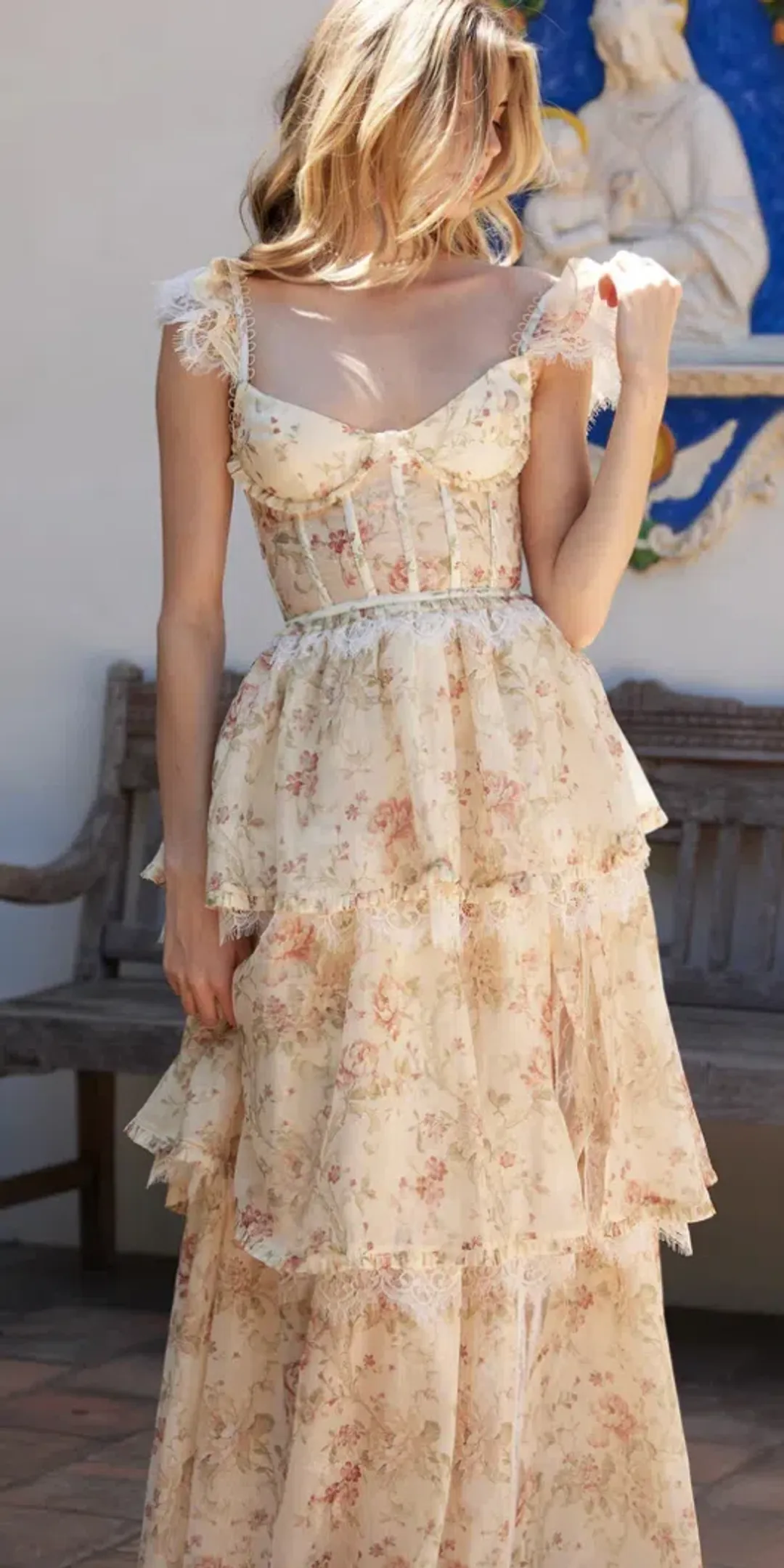 V. Chapman Jolie Corset Ruffle Lace Maxi Gown Size 8 for rent on The Volte - main image