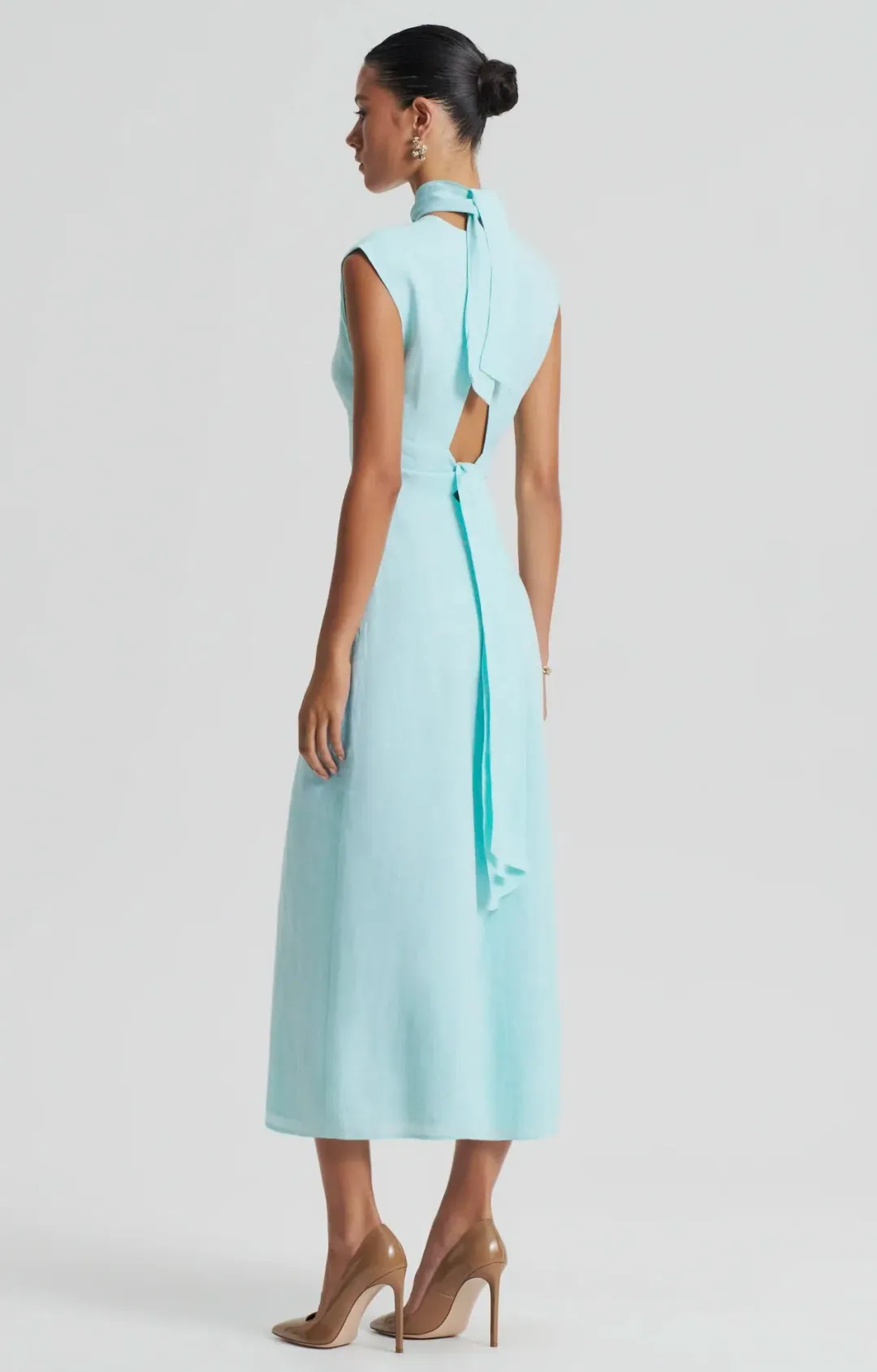 Scanlan Theodore Italian Linen Turban Twist Dress in Turquoise Size 8 for rent on The Volte - main image