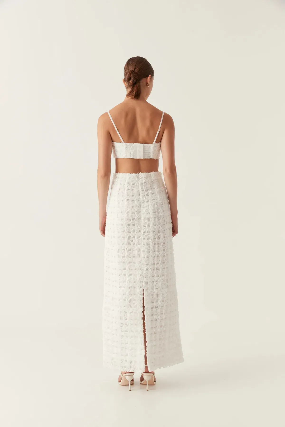 Aje Quintette Textured Midi Skirt and Bralette Set in Ivory Size 12 - Image 3