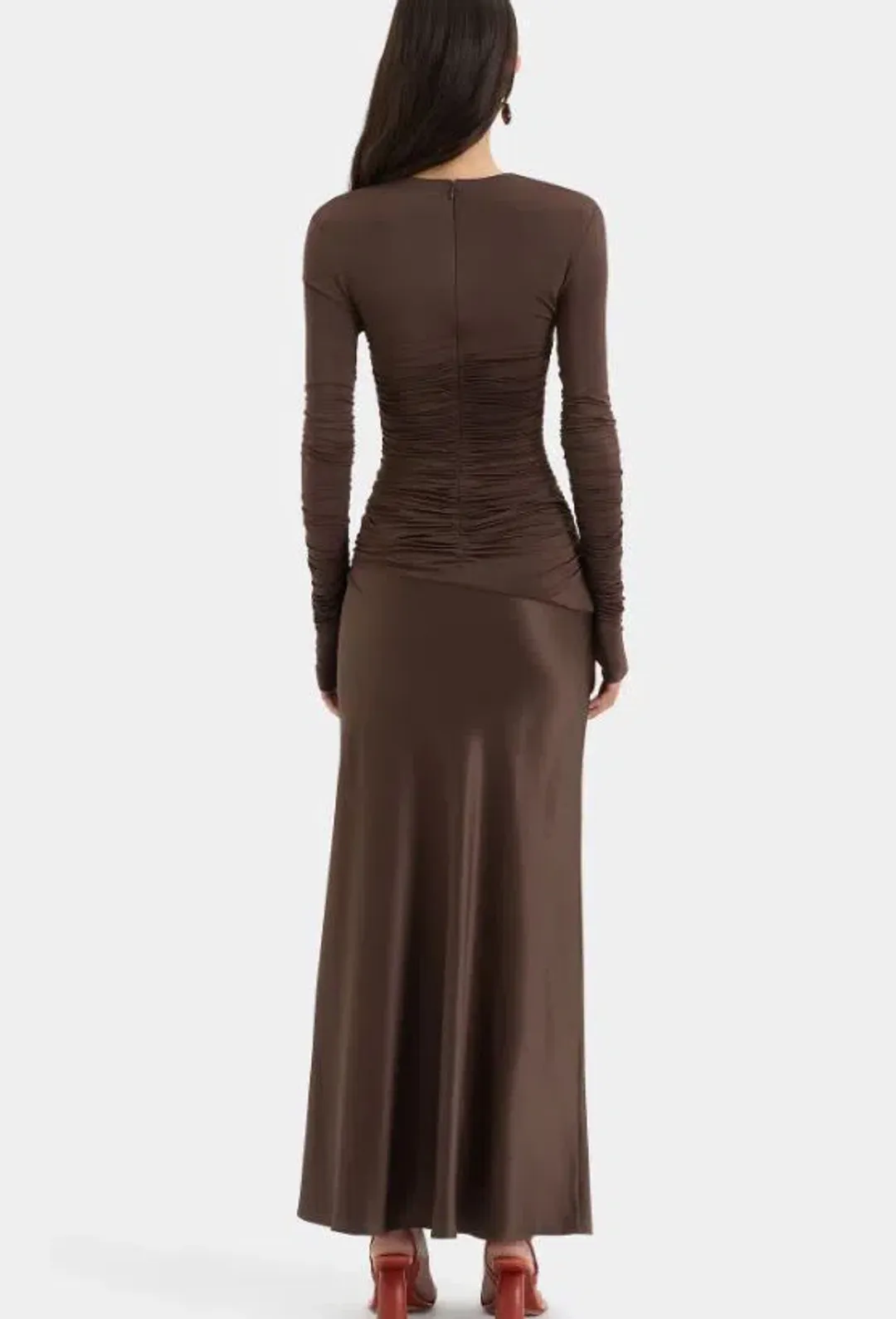 Sir Alessia Draped Gown Maxi in Chocolate AU Size 8 for rent on The Volte - main image