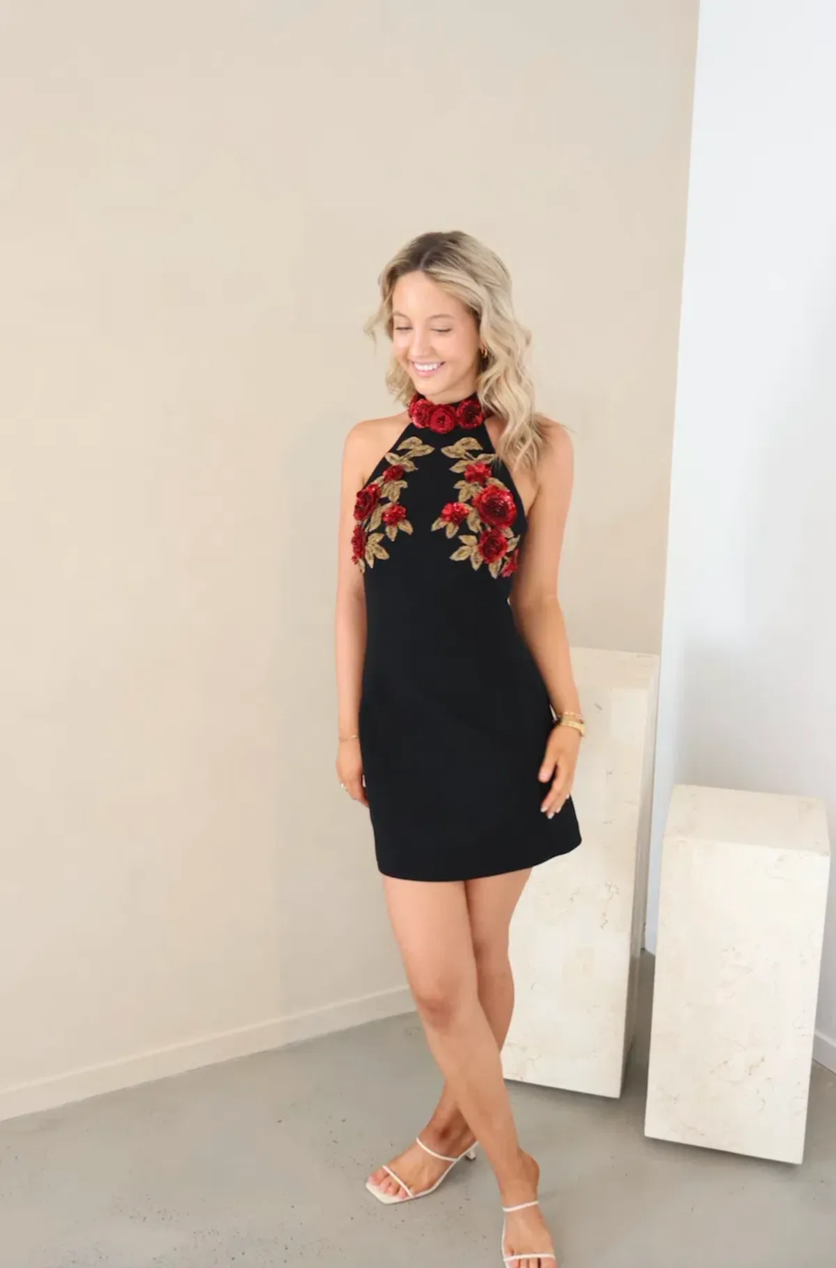 Rebecca Vallance Rosetta Halter Mini Dress Black Size 8 - Image 2